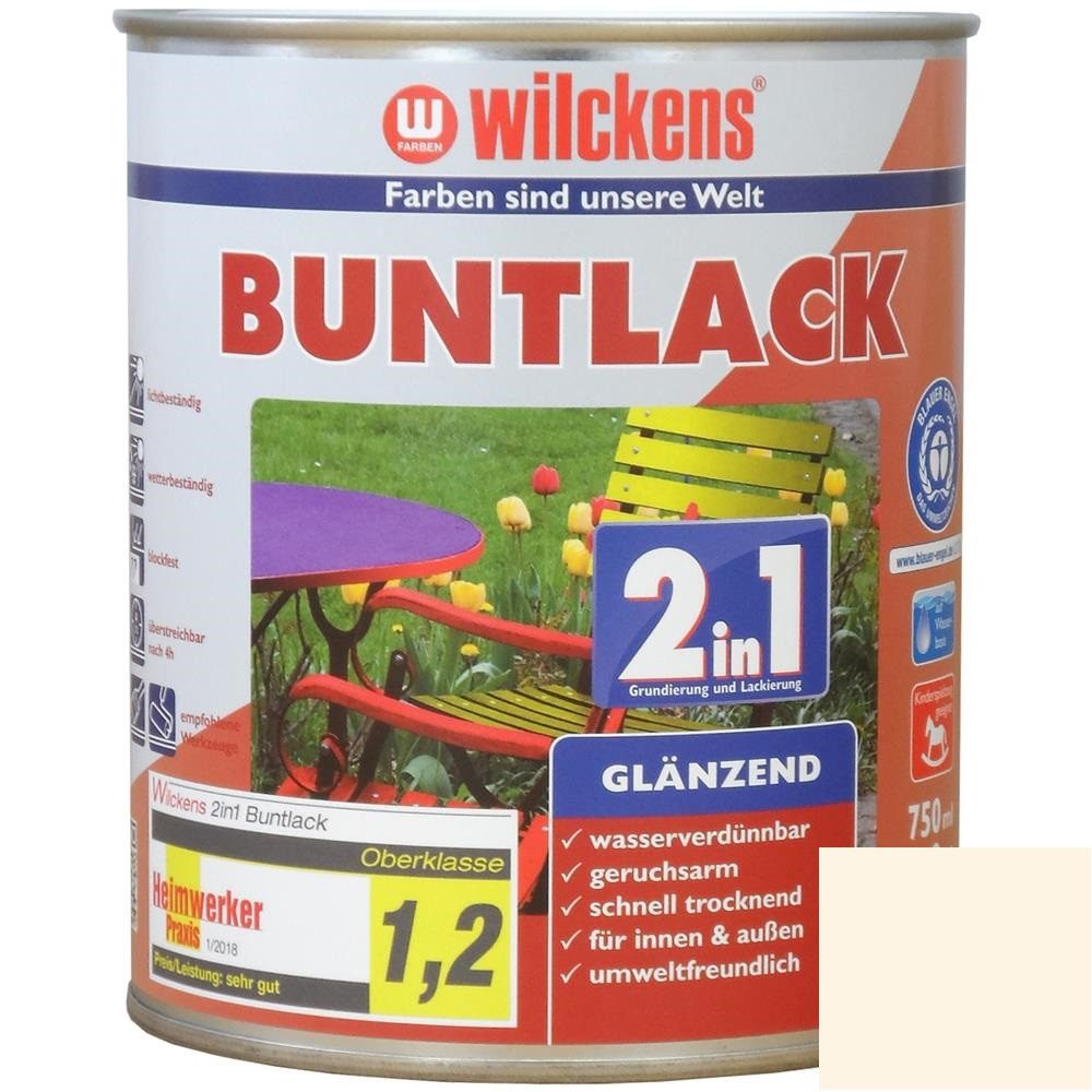 Wilckens Farben Kunstharzlack Buntlack 2in1 Lack, Cremeweiß RAL 9001, glänzend, 750 ml