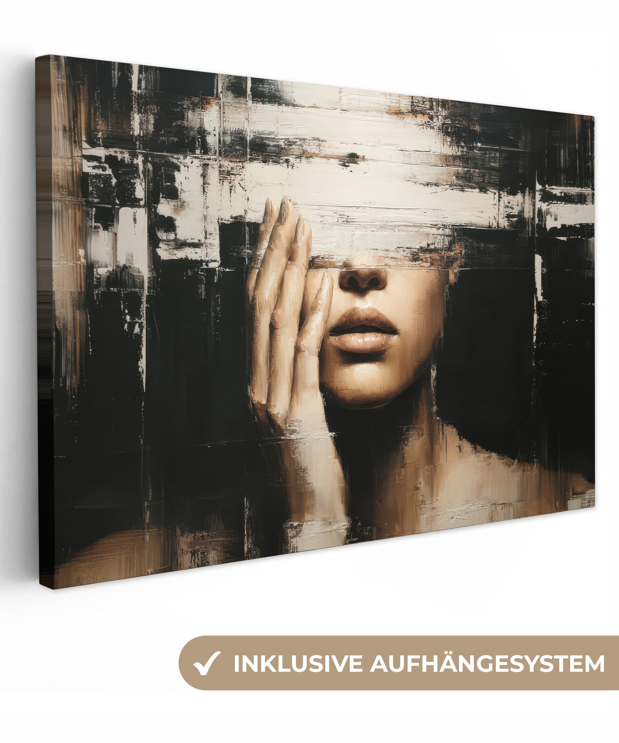 OneMillionCanvasses® Leinwandbild Hand - Gesicht - Streifen - Abstrakt, Fot günstig online kaufen
