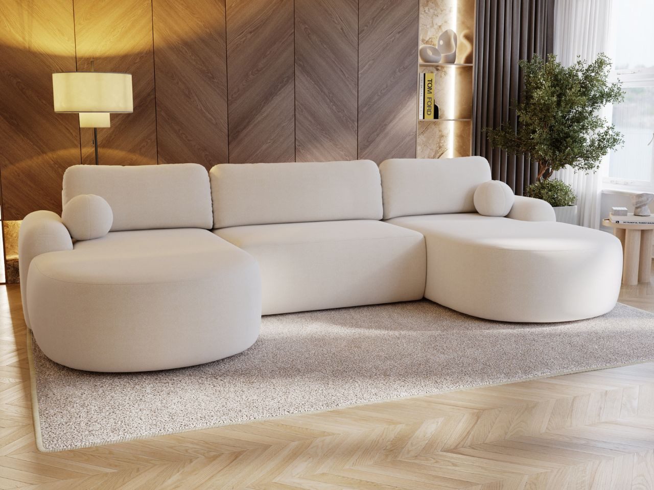 GrainGold Ecksofa U-Form Aurio U, Set, Couch, T30-Schaum, Wellenfederkern, Schlaffunktion, Bettkasten