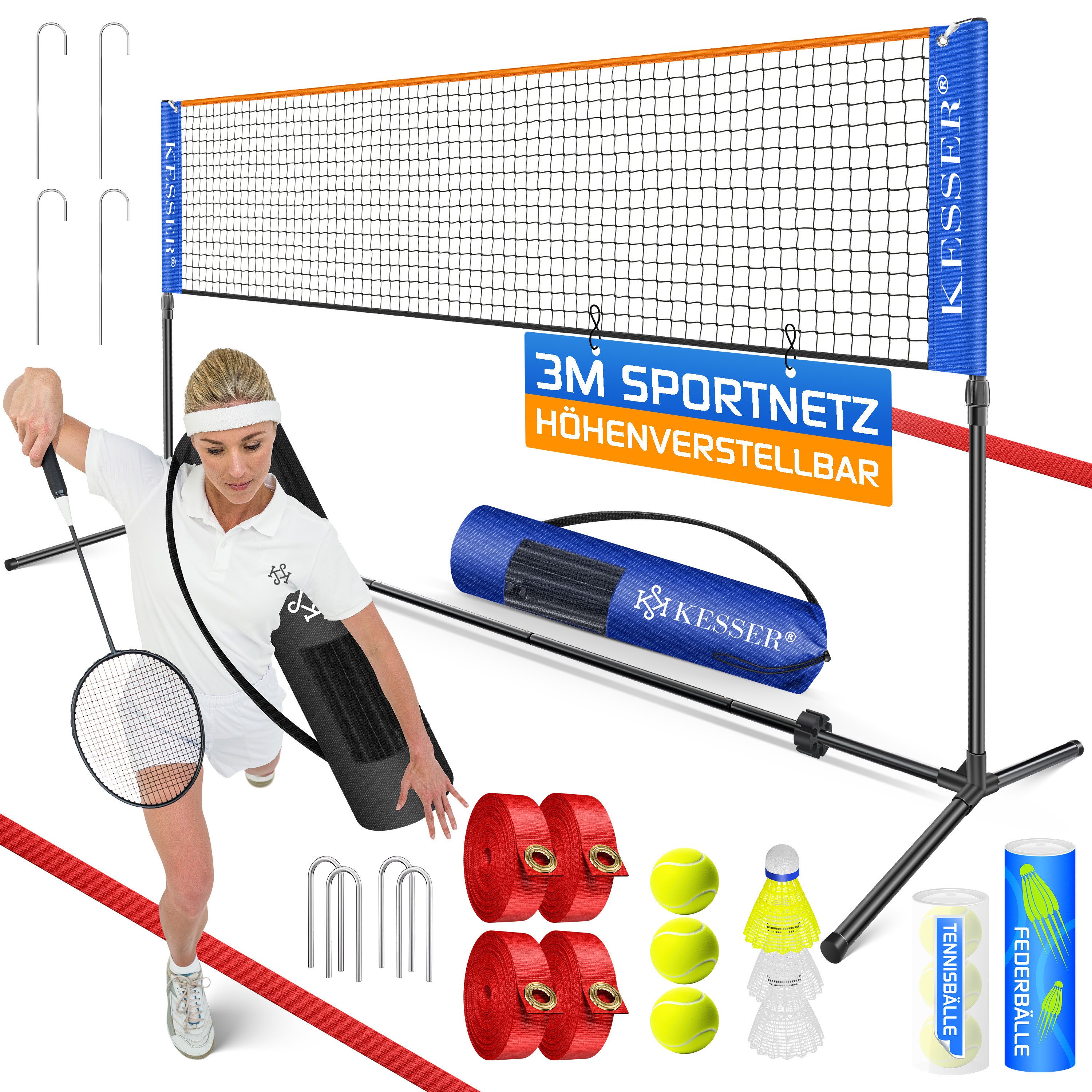KESSER Badmintonnetz, Badmintonnetz, Tennisnetz 300cm 400cm 500 cm Federball