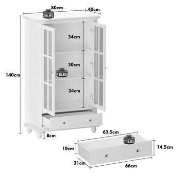 FUFU&GAGA Vitrine mit 2 Türen aus gehärtetem Glas und 1 Schublade,80 x 40 x 140 cm