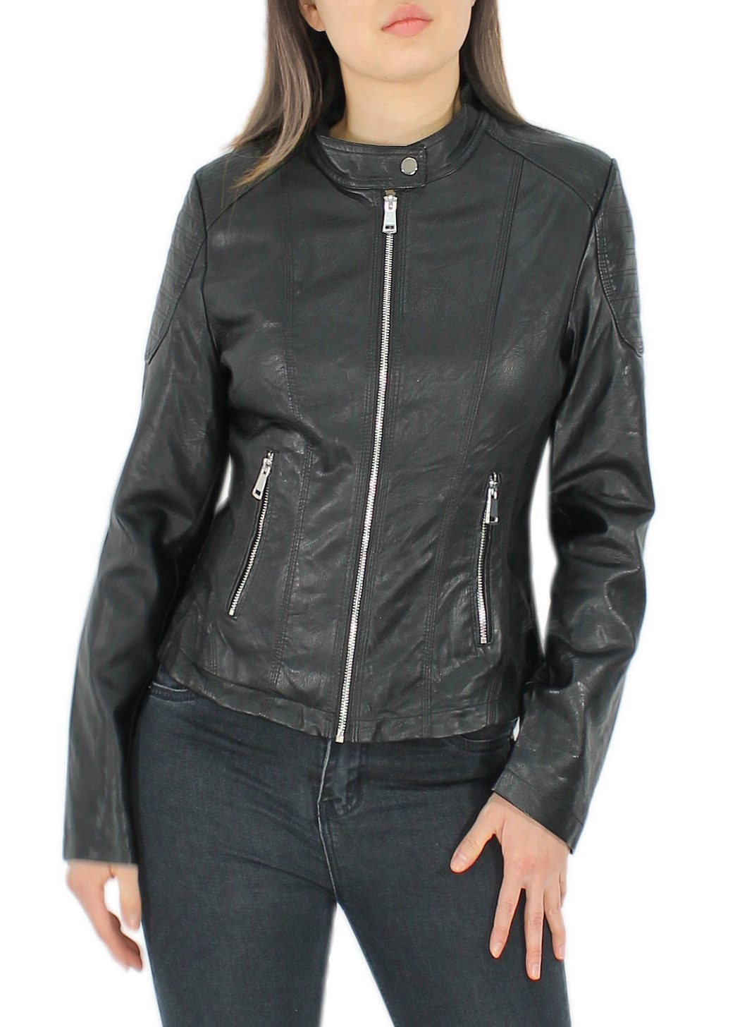Lederimitatjacke Stylische Damen Kunstlederjacke – Coole Kurzjacke in Schwarz