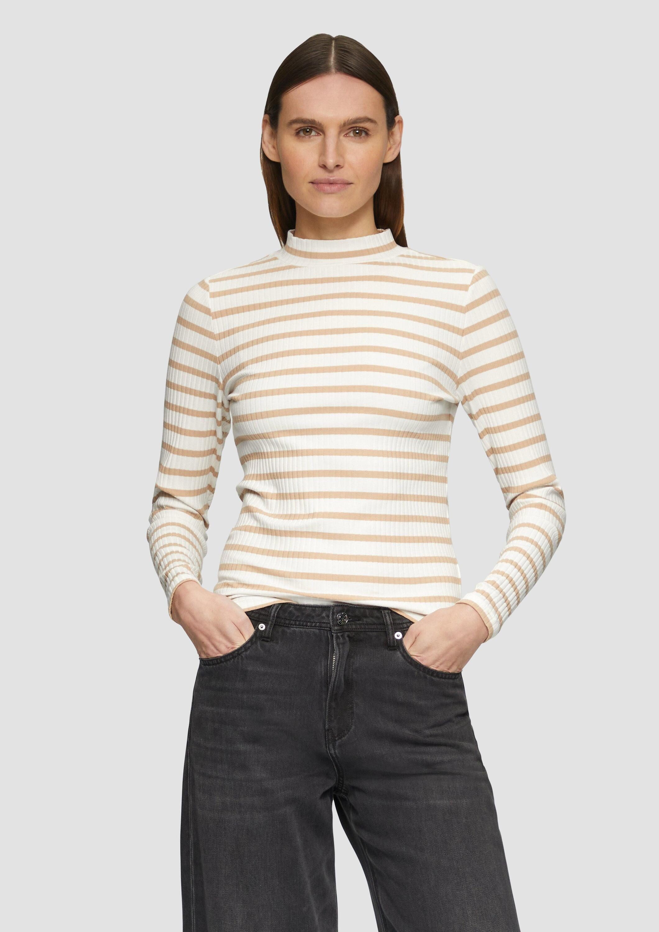 s.Oliver Langarmshirt T-Shirt Langarmshirt mit Rippstruktur und Stehkragen günstig online kaufen