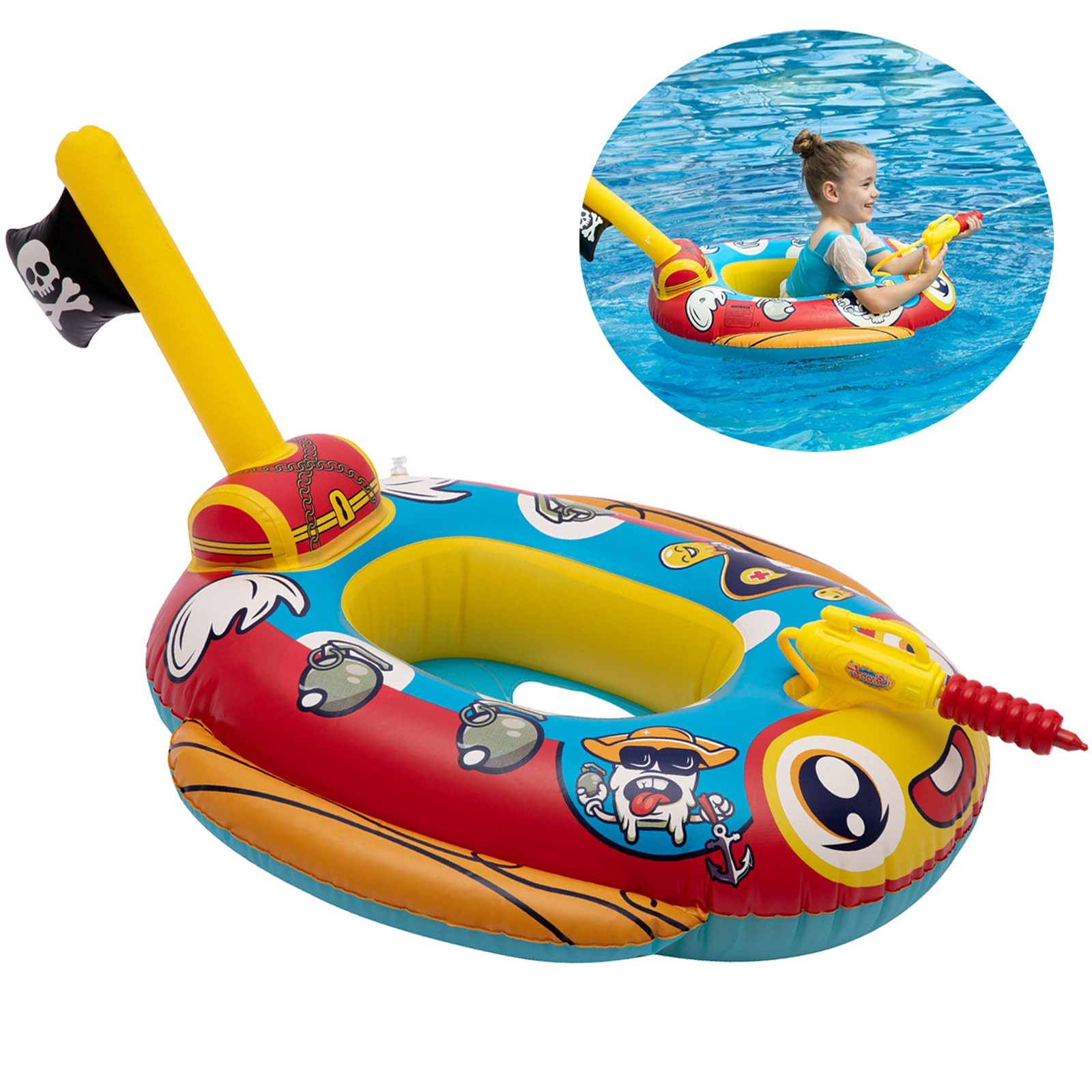 Bundviel Schwimmring Kinder Schwimmreifen mit Wasserpistole Baby Schwimmring 3-12 Jahre