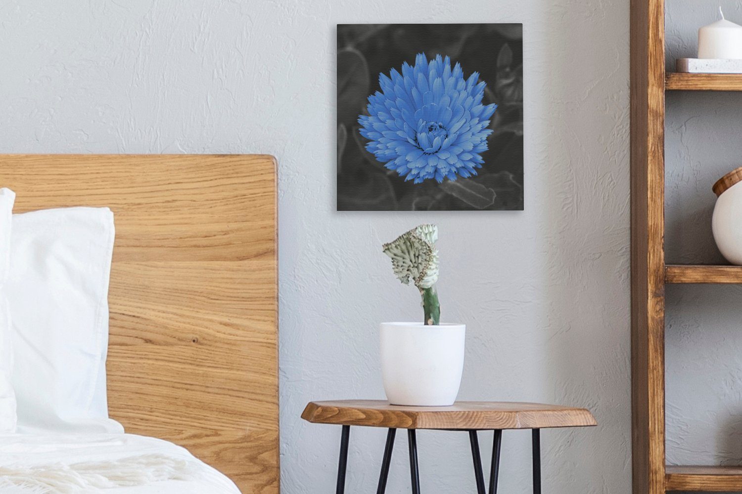 Leinwand - St), (1 Weiß Schlafzimmer Schwarz Blau, - - Leinwandbild Blumen für Bilder Wohnzimmer OneMillionCanvasses®