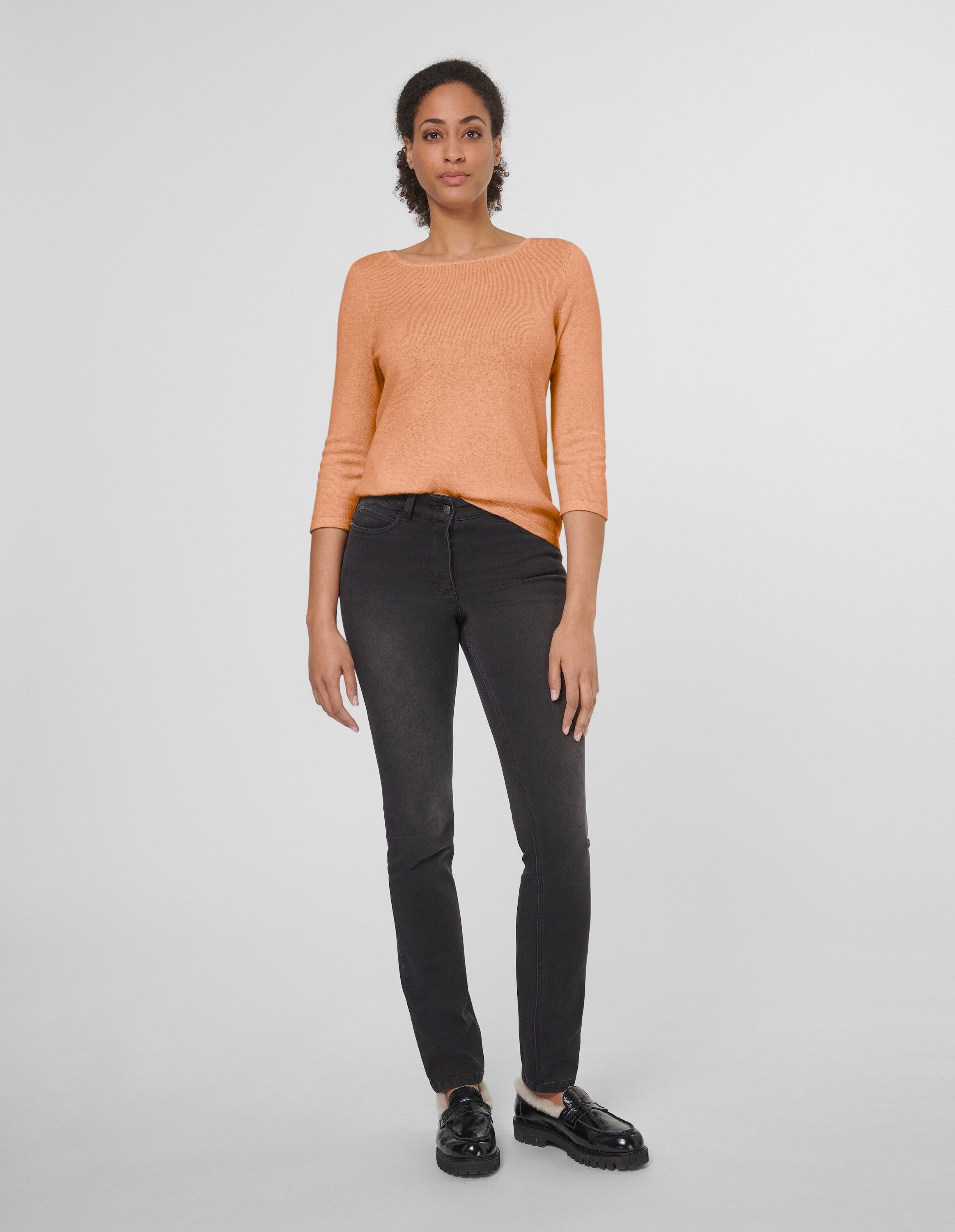 MADELEINE Strickpullover Kaschmirpullover mit U-Boot-Ausschnitt Basicshirt mit 3/4-Ärmeln und flachen Abschlüssen
