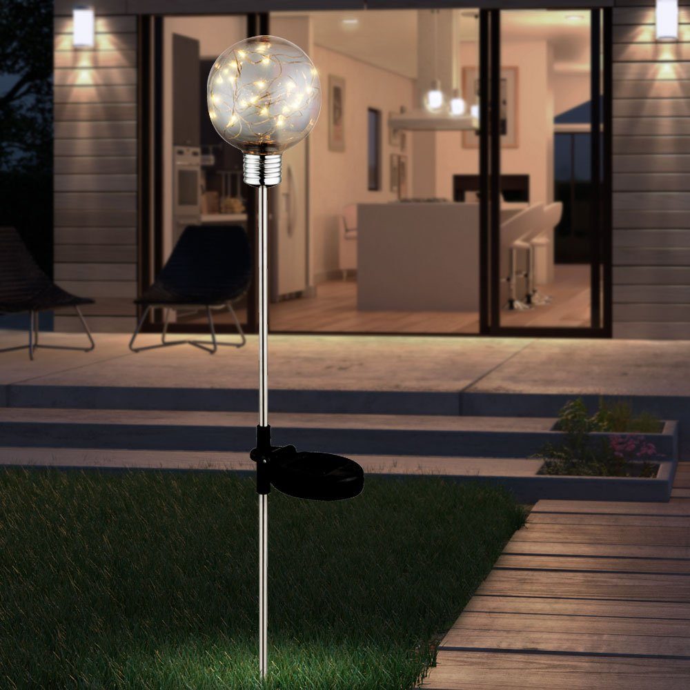 fest Steck verbaut, Warmweiß, Solar etc-shop Kugel LED Garten 2er Lichterkette Set LED Außen Lampen Gartenleuchte, LED-Leuchtmittel