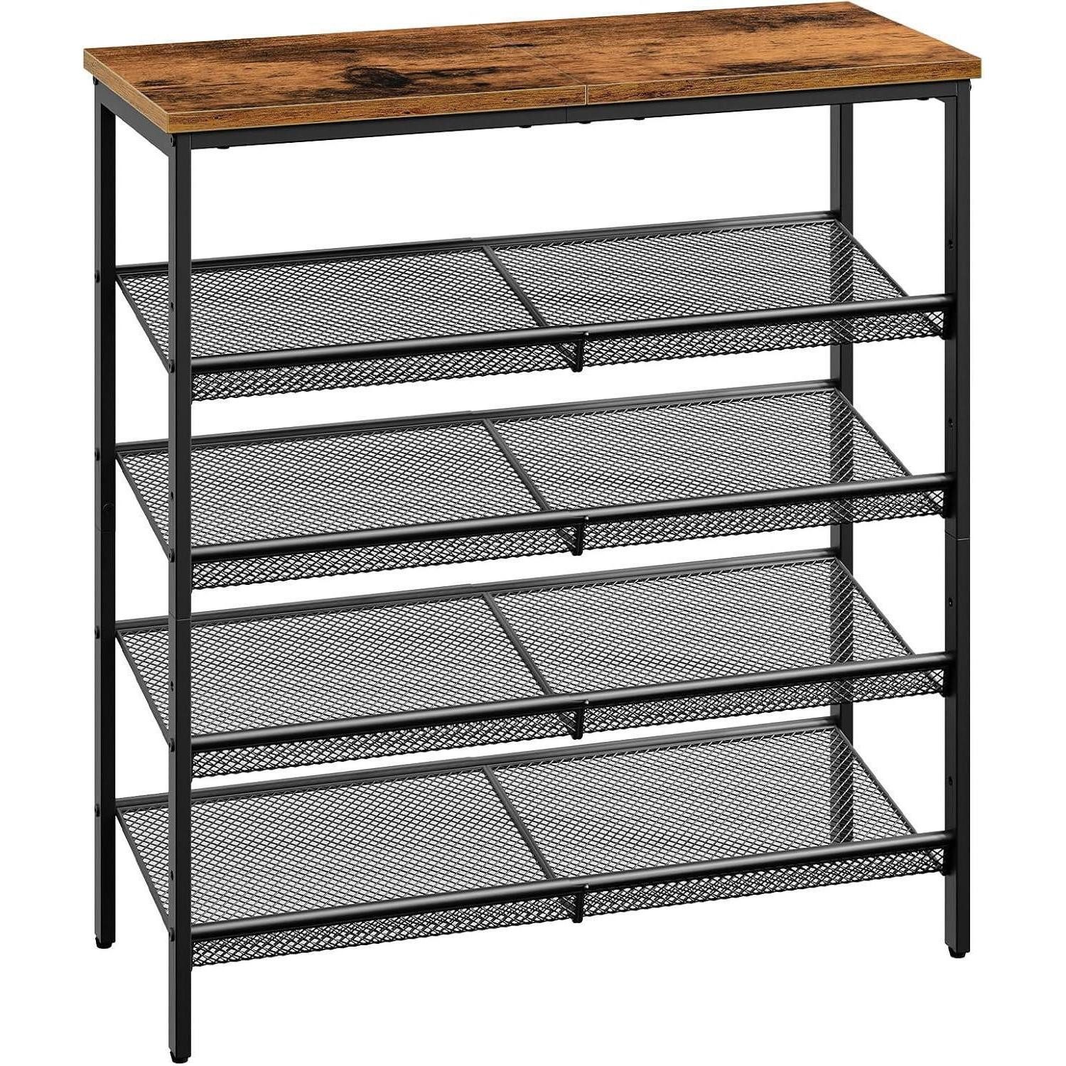 LuxusKollektion Schuhregal 5-stöckiges Schuhregal Metallgitter Vintage Dunkelbraun 75 x 30 x 81