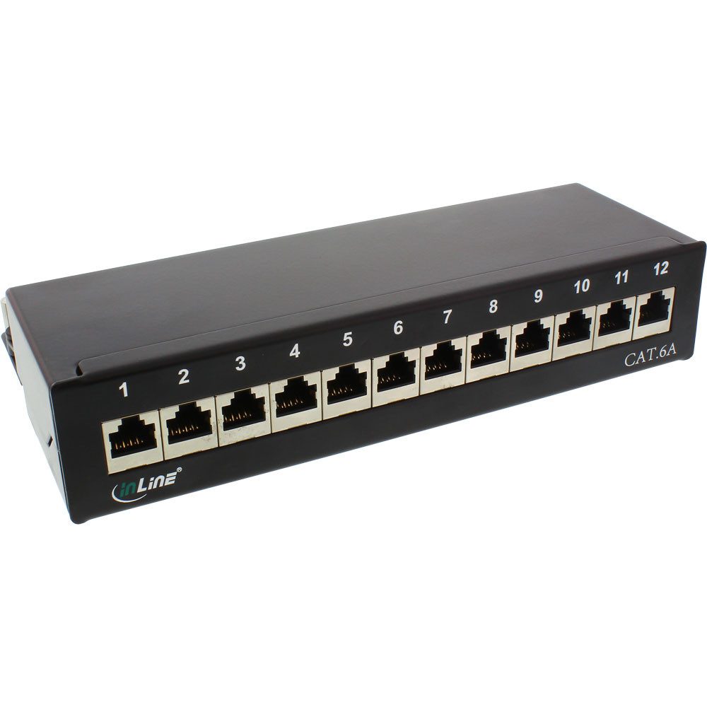 Patchfeld Cat.6A, 12-fach, Tisch/Wand-Montage, schwarz RAL9005 Netzwerk-Patch-Panel