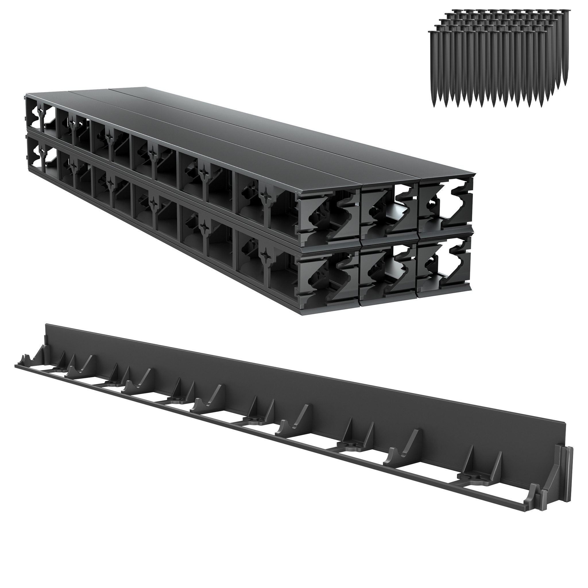 FIVMEN Rasenkante Rasenkante Kunststoff Beeteinfassung Mähkante Pflasterkante, 12M Gartenzaun mit 100 Erdanker Höhe 5.8cm/7.8cm, Schwarz