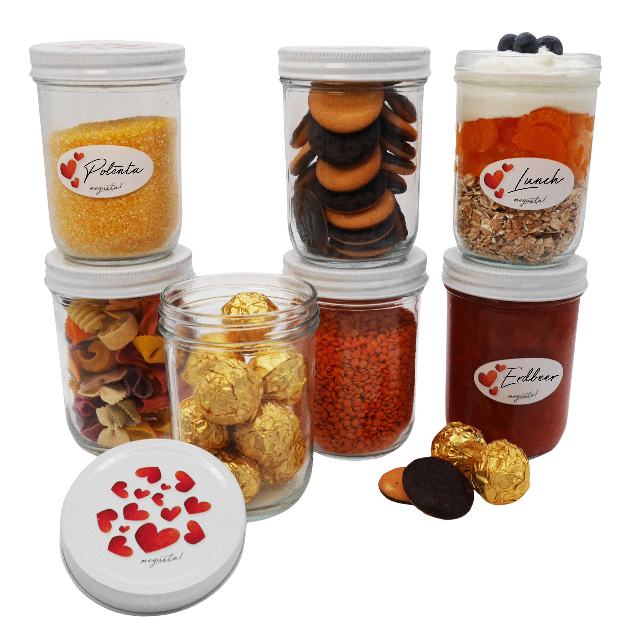 megusta! Einmachglas Vorratsglas Mealprep, Fermentieren Backen Einfrieren, 480 ml, (6er Set), Deckel Aluminium rostfrei + luftdicht