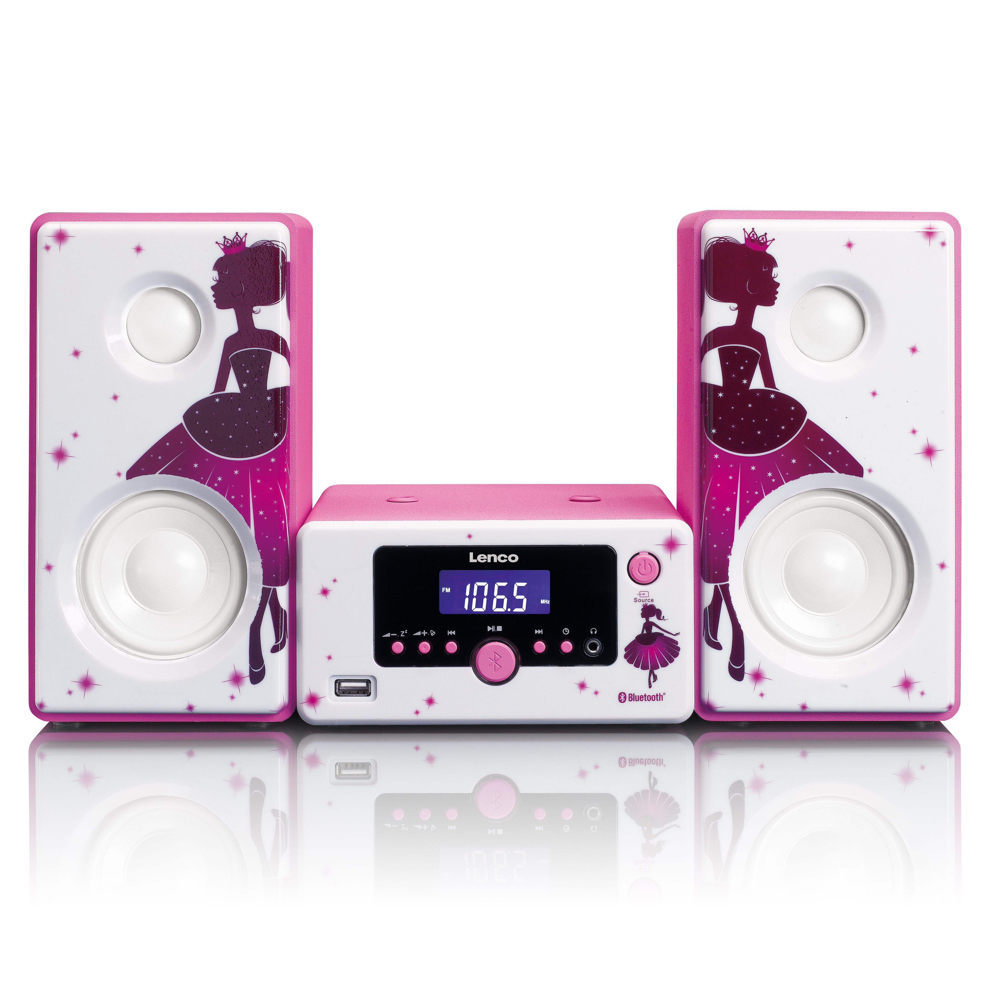 Lenco MC-020 Princess Stereoanlage (FM, 8 W, Stereoset mit USB, AUX, Bluetooth & Weckerfunktion in zwei Designs)