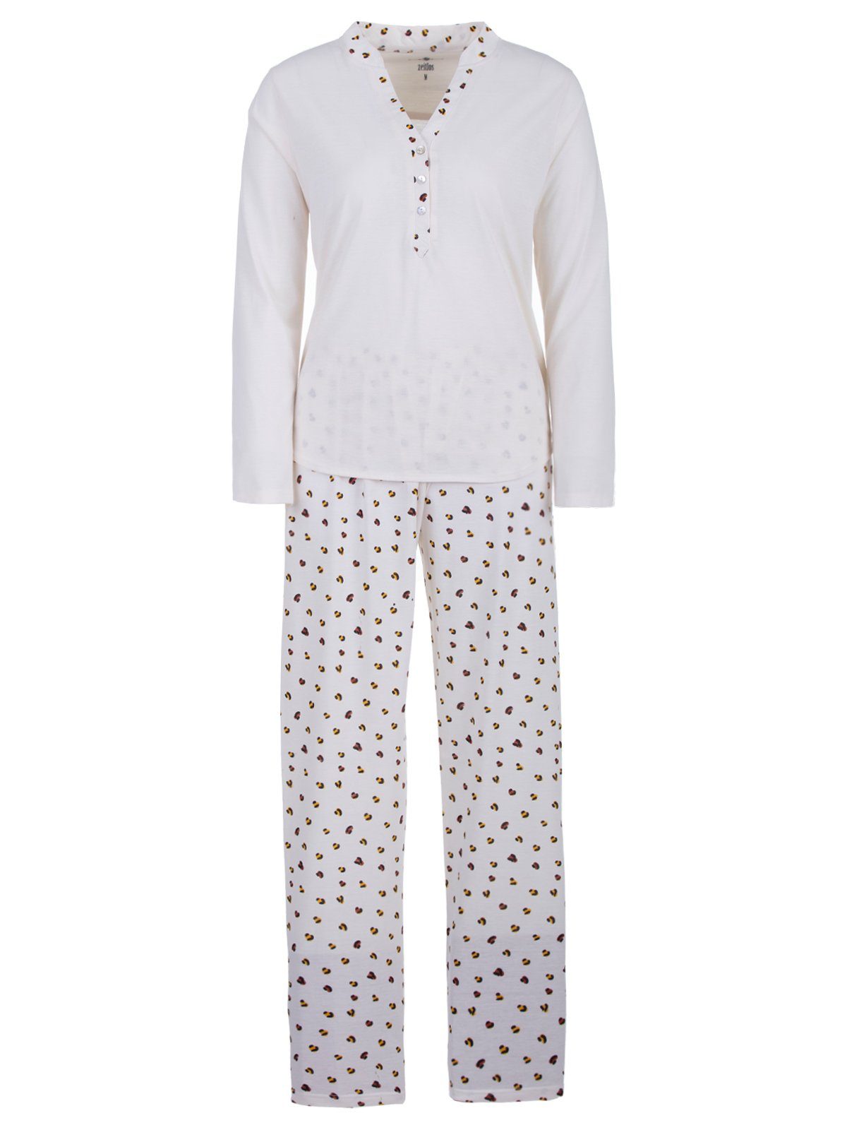 zeitlos Schlafanzug Pyjama Set Langarm - Heart off-white