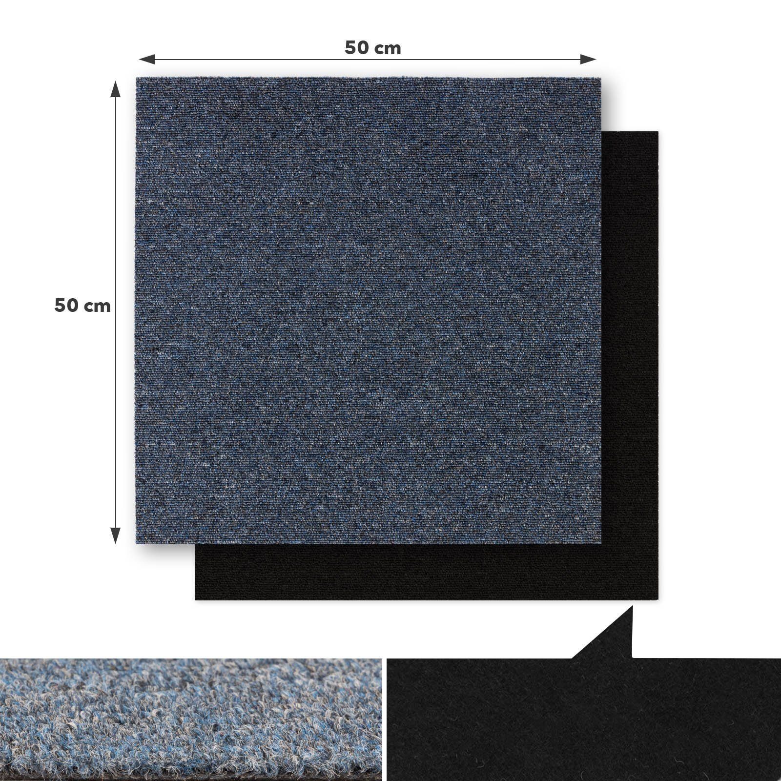 Karat Teppichfliese Moscow, Bodenschutz, Erhältlich in 4 Farben, 50 x 50 cm, Quadratisch, Höhe: 5.5 mm, Selbstliegend