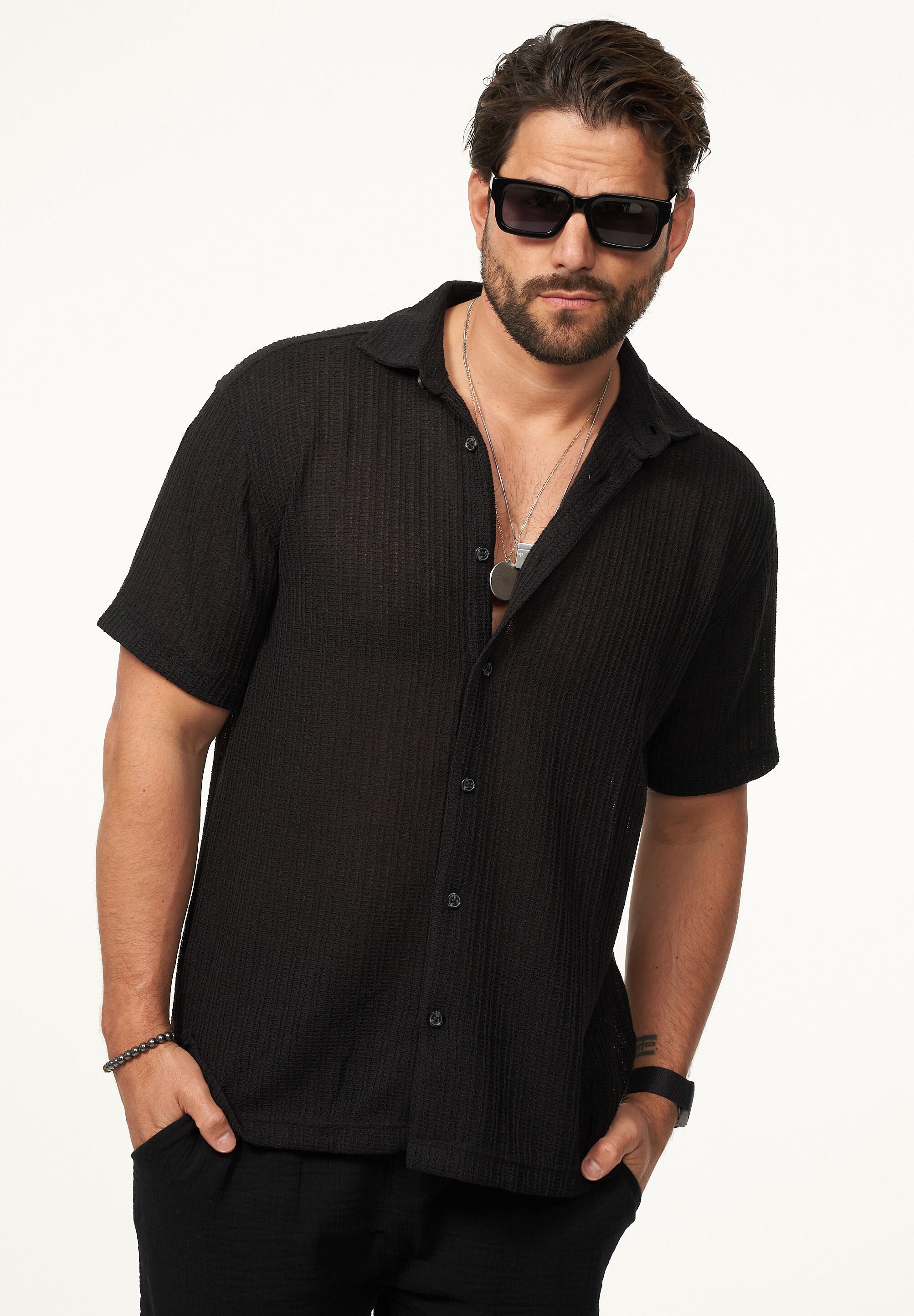 CARISMA Kurzarmhemd im Vintage Summer-Look als Strickhemd Herren Kurzarm Strick Polo-Hemd T-Shirt im lockeren Retro-Stil – Bild 3 von 4