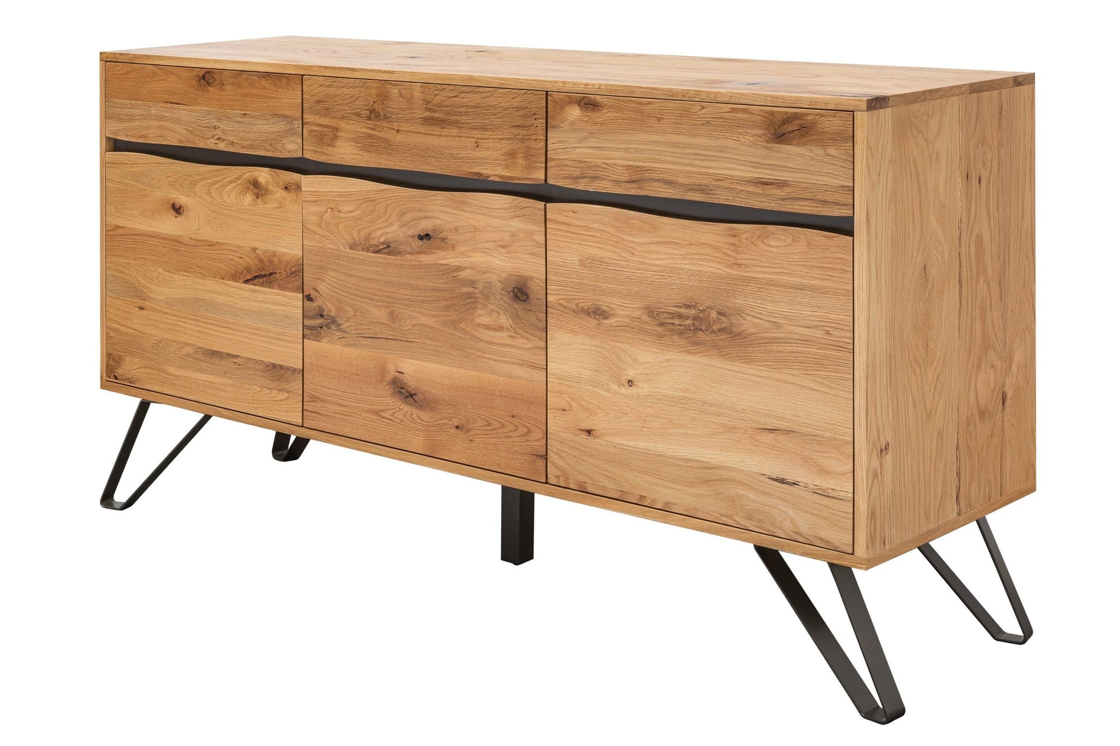 Licht-Erlebnisse Kommode ANNAB, Wildeiche Furnier Metall 160 cm Baumkante Schubladen
