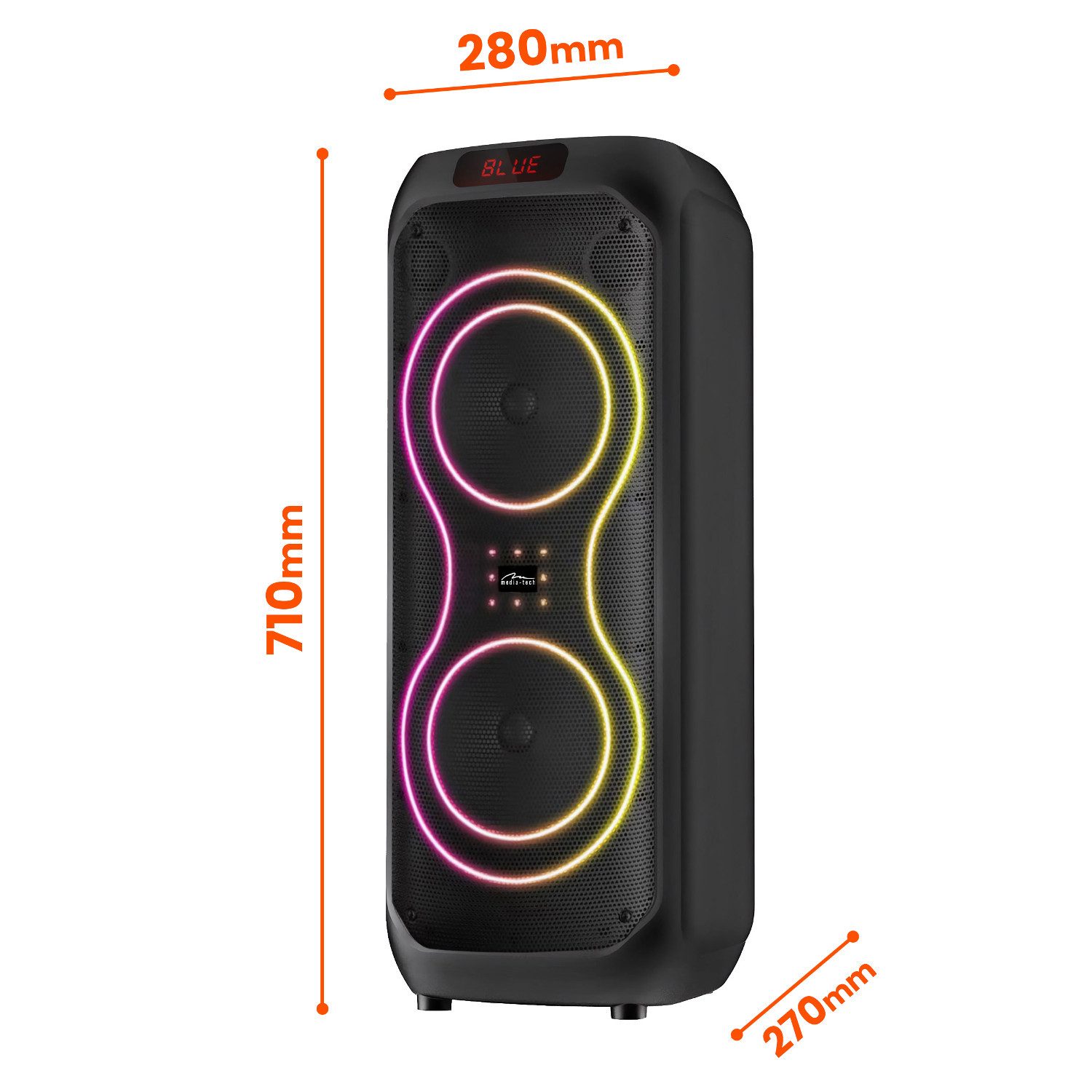 MEDIA-TECH MT3185 1400 W für Karaoke USB AUX BT Party-Lautsprecher (120 W, 8-Zoll-Lautsprecher, Equalizer, Karaoke-Funktion, MP3/microSD-Karten) – Bild 3 von 5