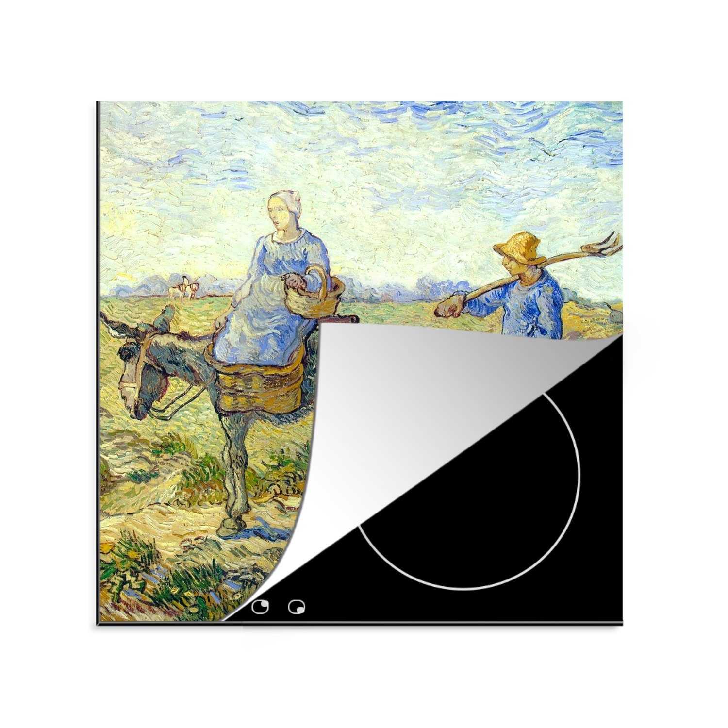 tlg), (1 dem für Herdblende-/Abdeckplatte Weg Vincent Gemälde Bauernpaar von - Gogh, auf 78x78 Arbeitsplatte Vinyl, Arbeit cm, zur MuchoWow van Ceranfeldabdeckung, küche