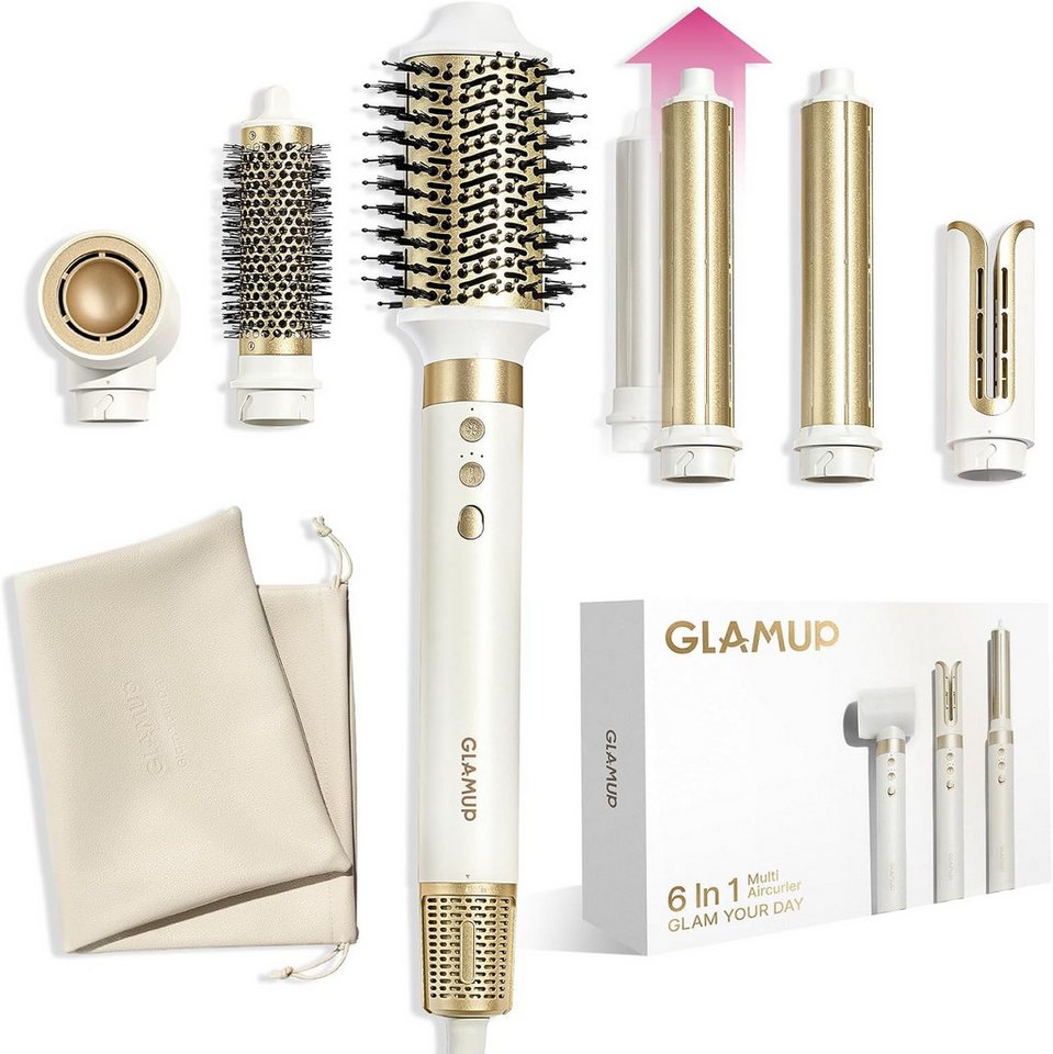 GlamUp Multihaarstyler AirCurler 6-in-1 Multifunktions-Haarstyler, Kein Hitzeschaden, 110.000 U/min Motor mit Coanda-Technologie & Föhnbürste