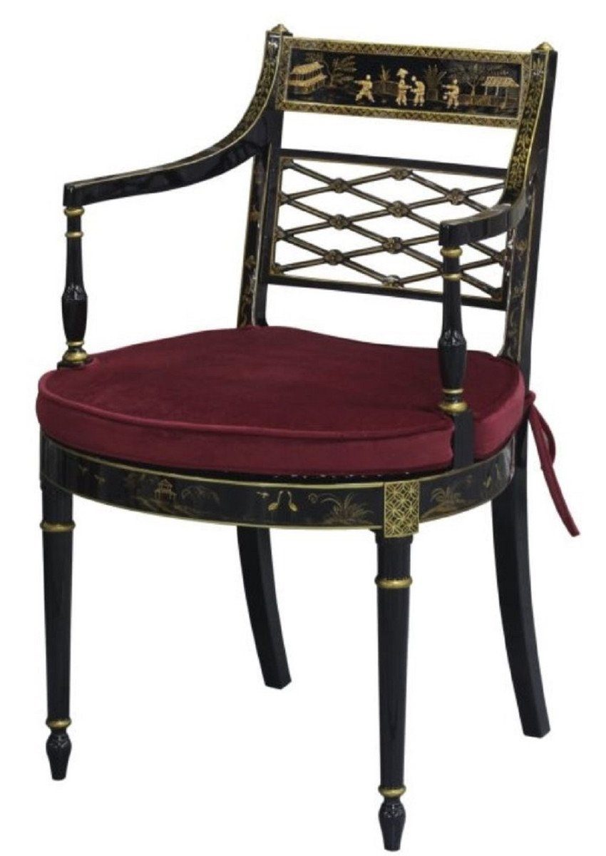 Luxus Bordeauxrot x Casa Esszimmerstuhl 57 H. Barock / Esszimmerstuhl 58 Schwarz / x Armlehnen Padrino Esszimmermöbel Gold - mit 90 cm