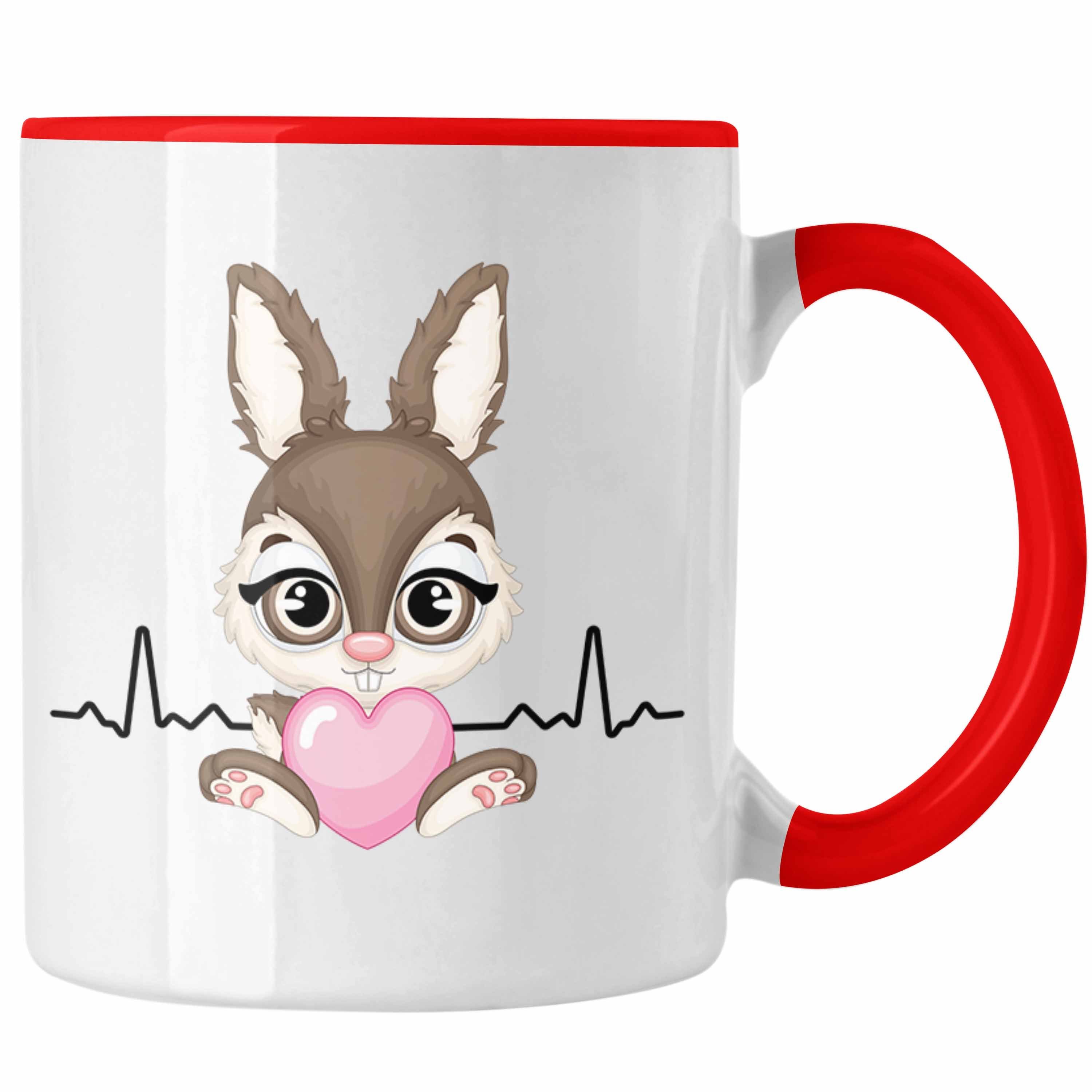 Trendation Tasse Hasen Tasse Geschenk Hasen-Besitzer Kaninchen Kinder Herzschlag Rot