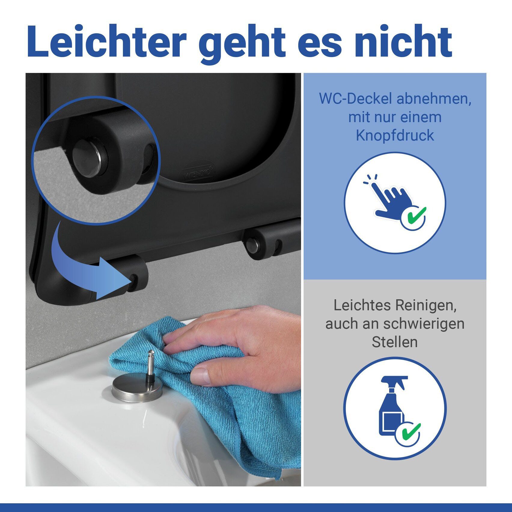 WENKO WC-Sitz Sedilo matt Schwarz (1-St), aus Duroplast, mit Absenkautomatik – Bild 5 von 5