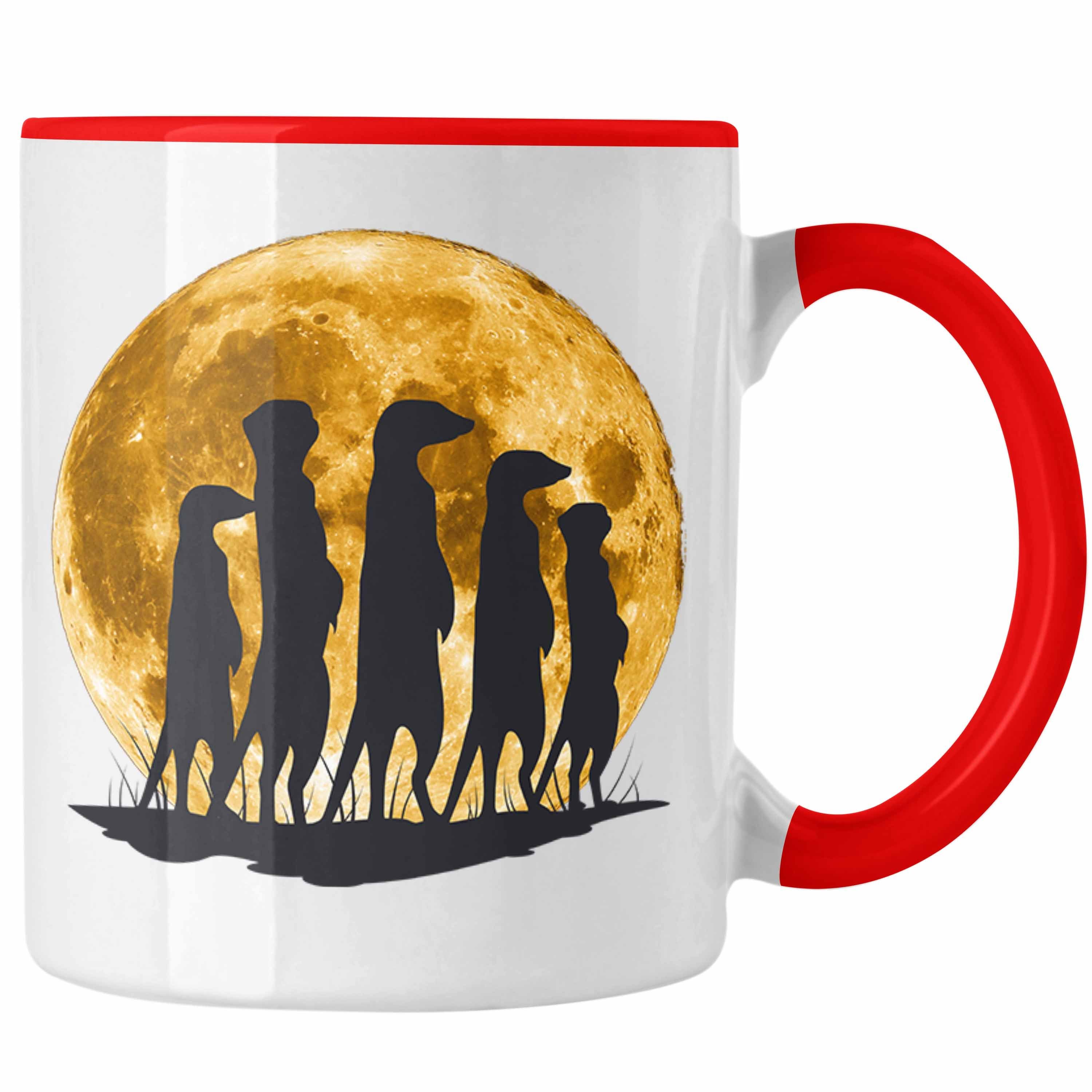 Trendation Tasse Erdmännchen Tasse Mondgrafik Geschenk für Tierliebhaber Rot