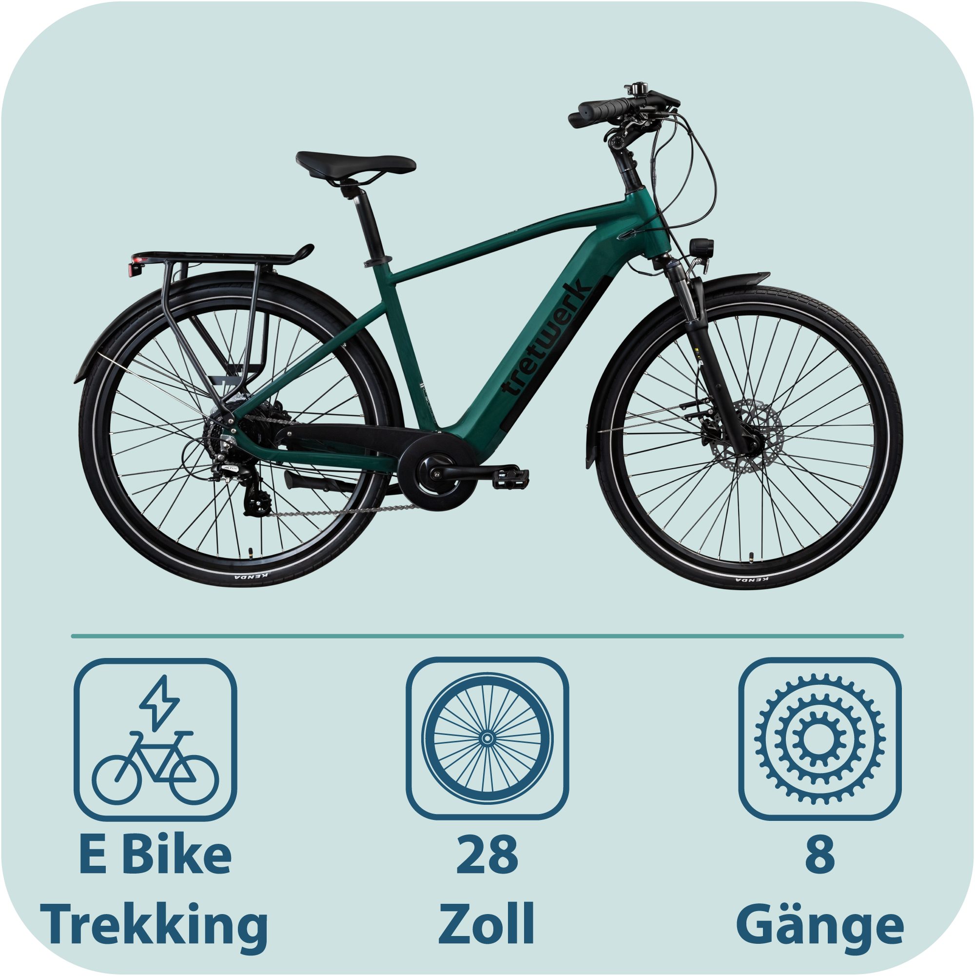 Tretwerk E-Bike Trekkingrad Onyx, 8 Gang Shimano Altus M310 Schaltwerk, Kettenschaltung, Heckmotor, 540 Wh