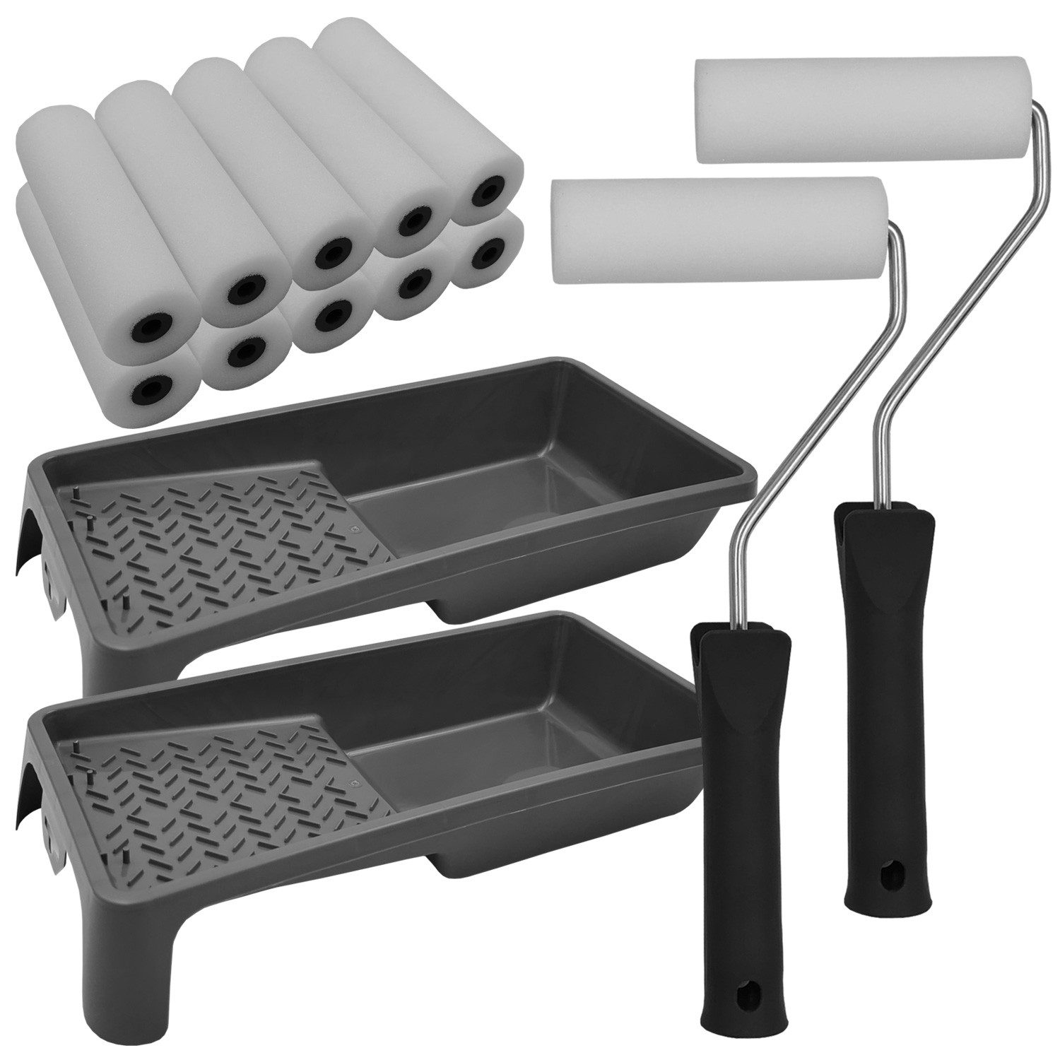 NYVI Malerset Lackierset DIY Essential - Lackier Farbroller Set zum Streichen, (Set, 1-tlg., Farbwanne, Farbroller Bügel, Lackierwalze), 14tlg. Lackier Set Malerset - Farbrollen Bügel Farbwanne Lackierrollen