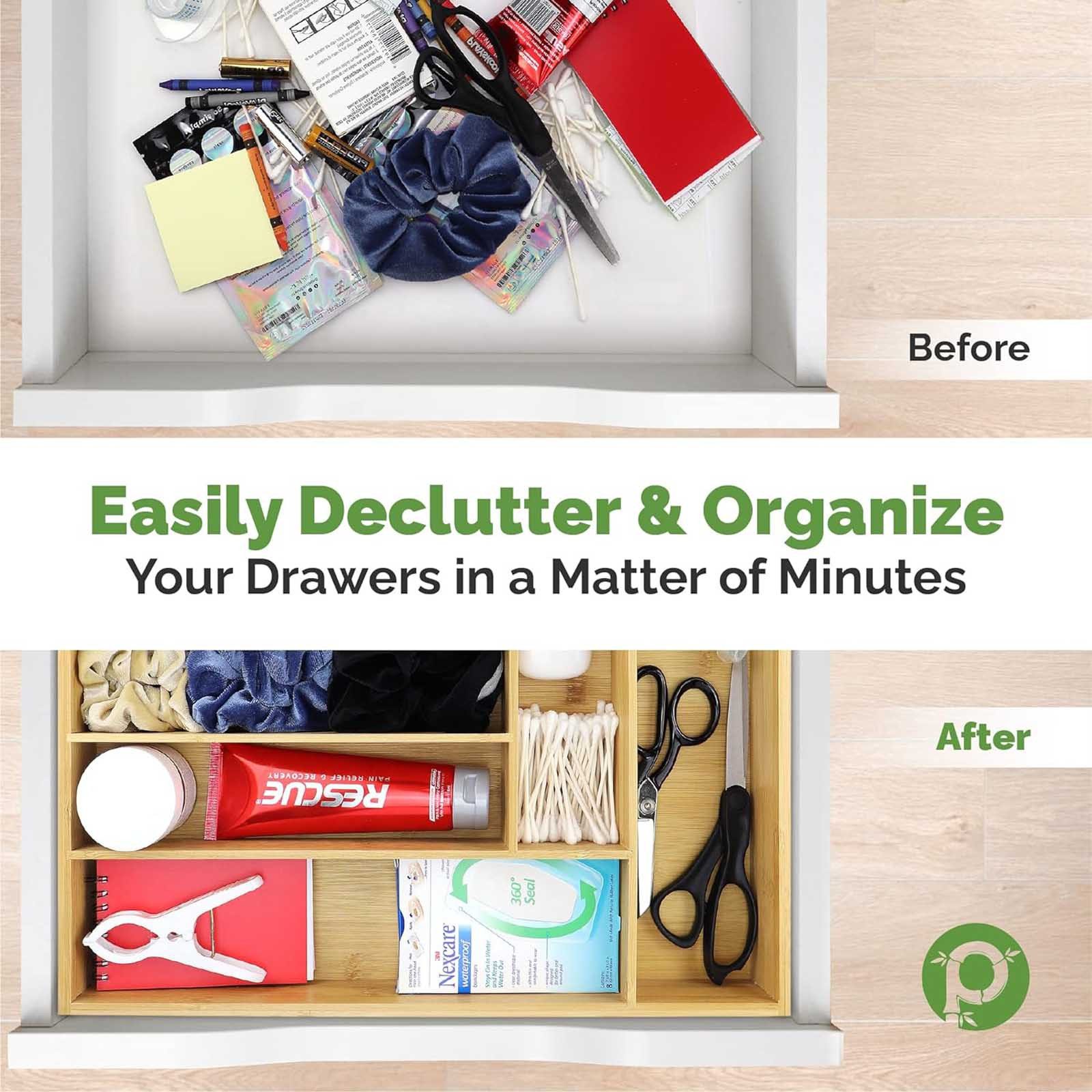 Pristine Bamboo Besteckkasten Universal Schubladeneinsatz Besteck Küche Büro Organizer Einsatz, Bambus 6 Fächer