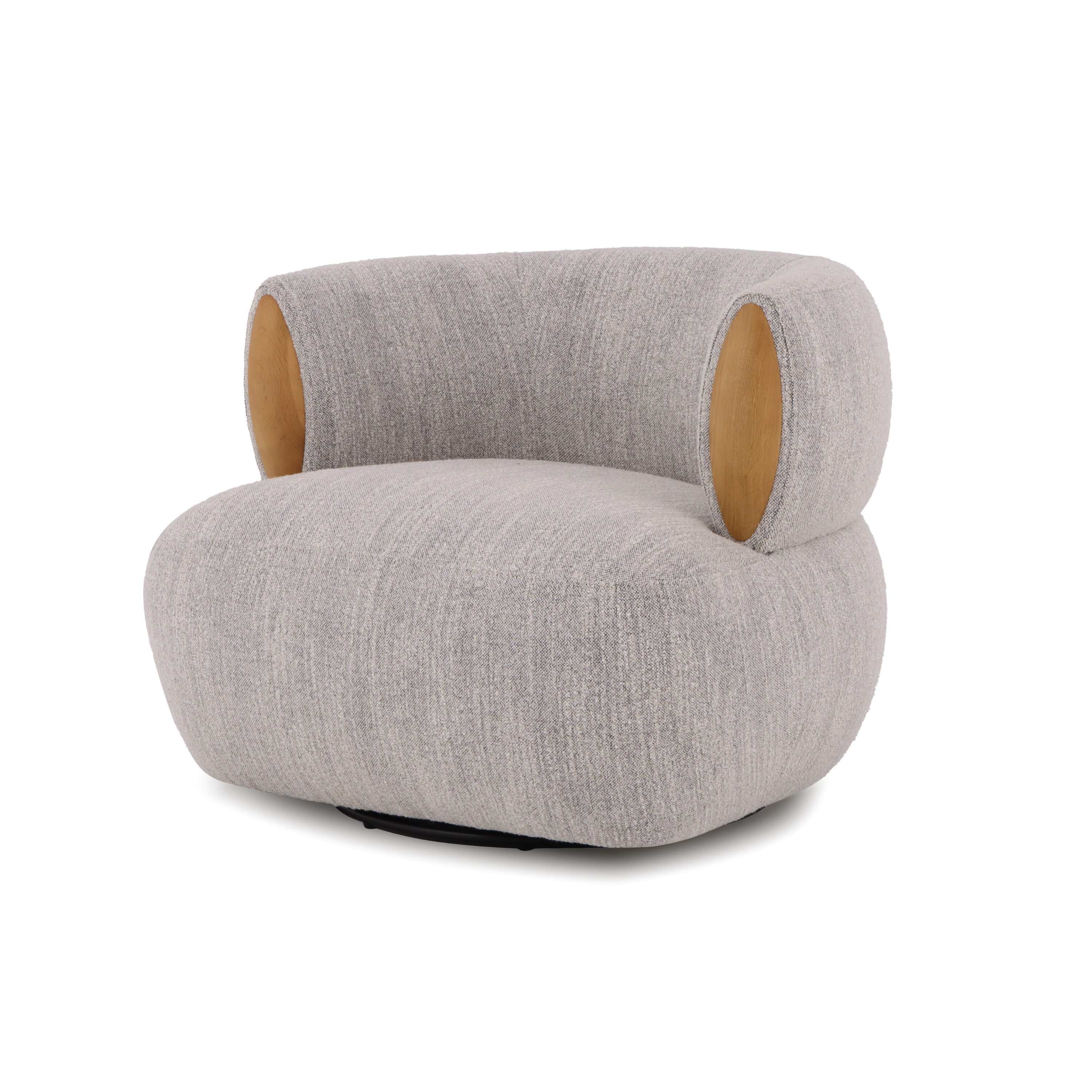 Woodek Design Drehsessel Theo, 360°-Drehsessel mit hellgrauem Leigh-Stoff (Massiver Rahmen, 1-St., Handgefertigte Qualität), Leiser Drehmechanismus