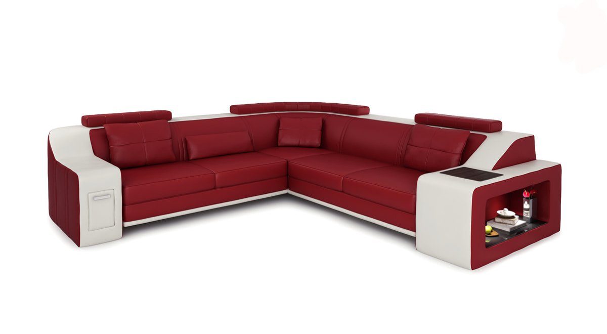 JVmoebel Ecksofa, Ecksofa Sofa Polster Form L Sofas Couch Couchen Rot/Weiß Wohnlandschaft