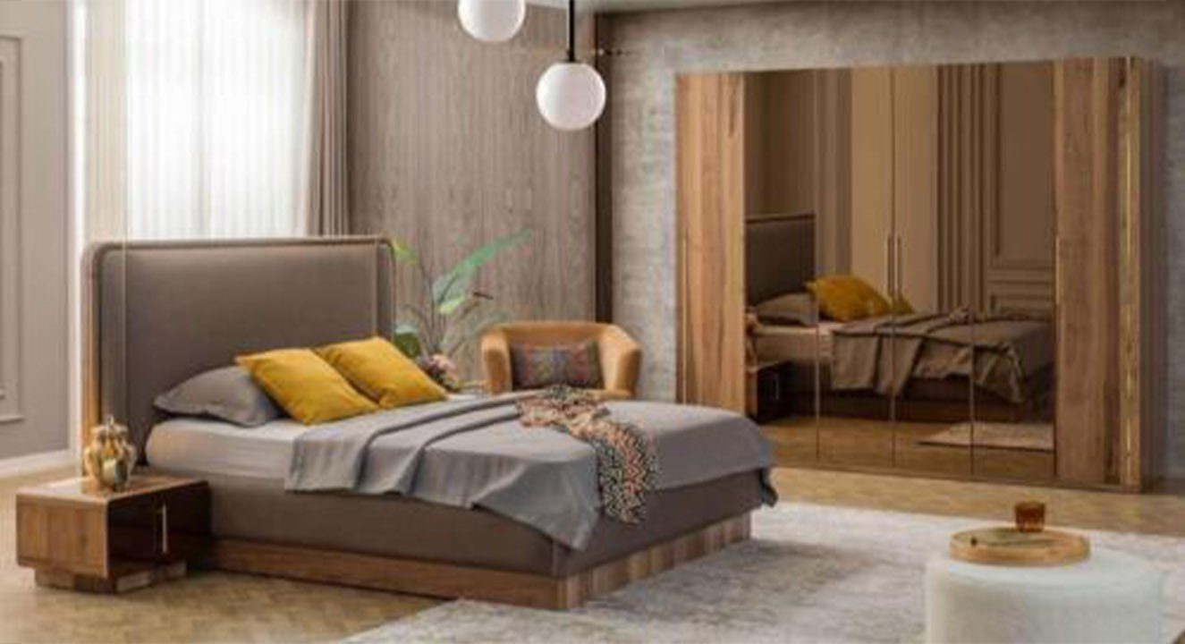 JVmoebel Schlafzimmer-Set Luxus Schlafzimmer Komplettes, Holz + 2x Nachttische+Schrank Europe Made In Set Bett