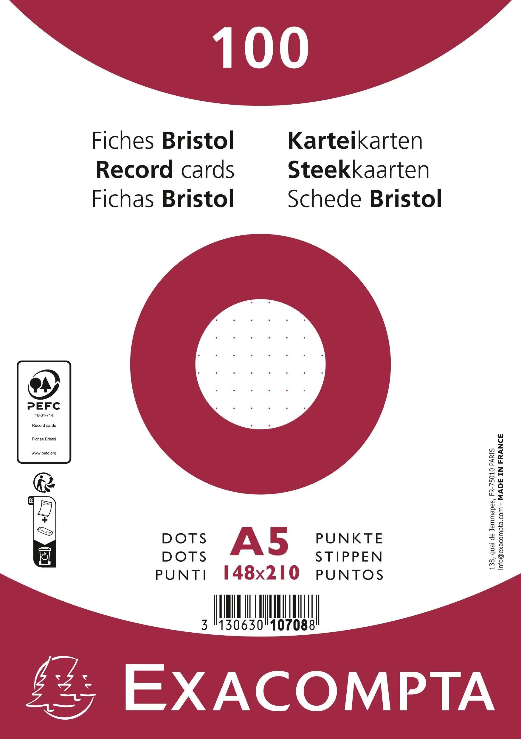EXACOMPTA Karteikarten 10x Karteikarten A5 dots 100 Stück eingeschweißt Weiß 10708E, Karteikarten