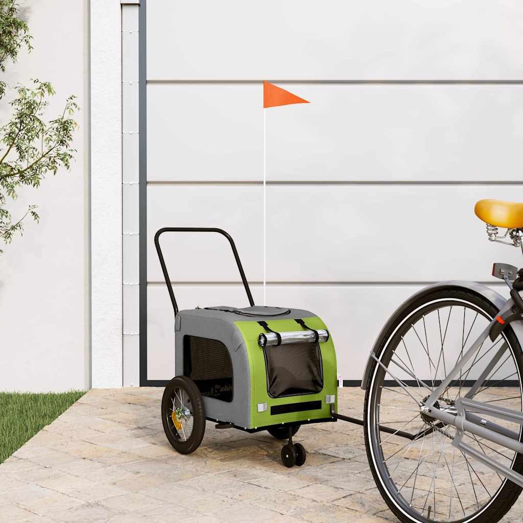 vidaXL Fahrradhundeanhänger Fahrradanhänger für Haustiere Grün und Grau 125 x 53 x 54 cm