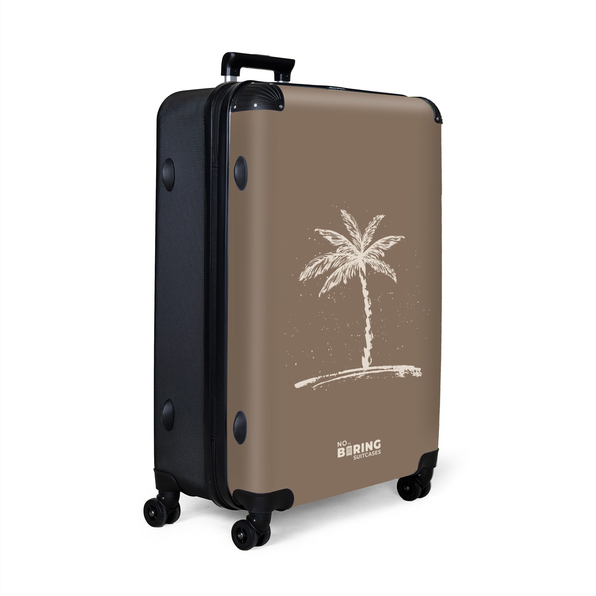 NoBoringSuitcases.com© Hartschalen-Trolley Braun mit beiger Palme günstig online kaufen