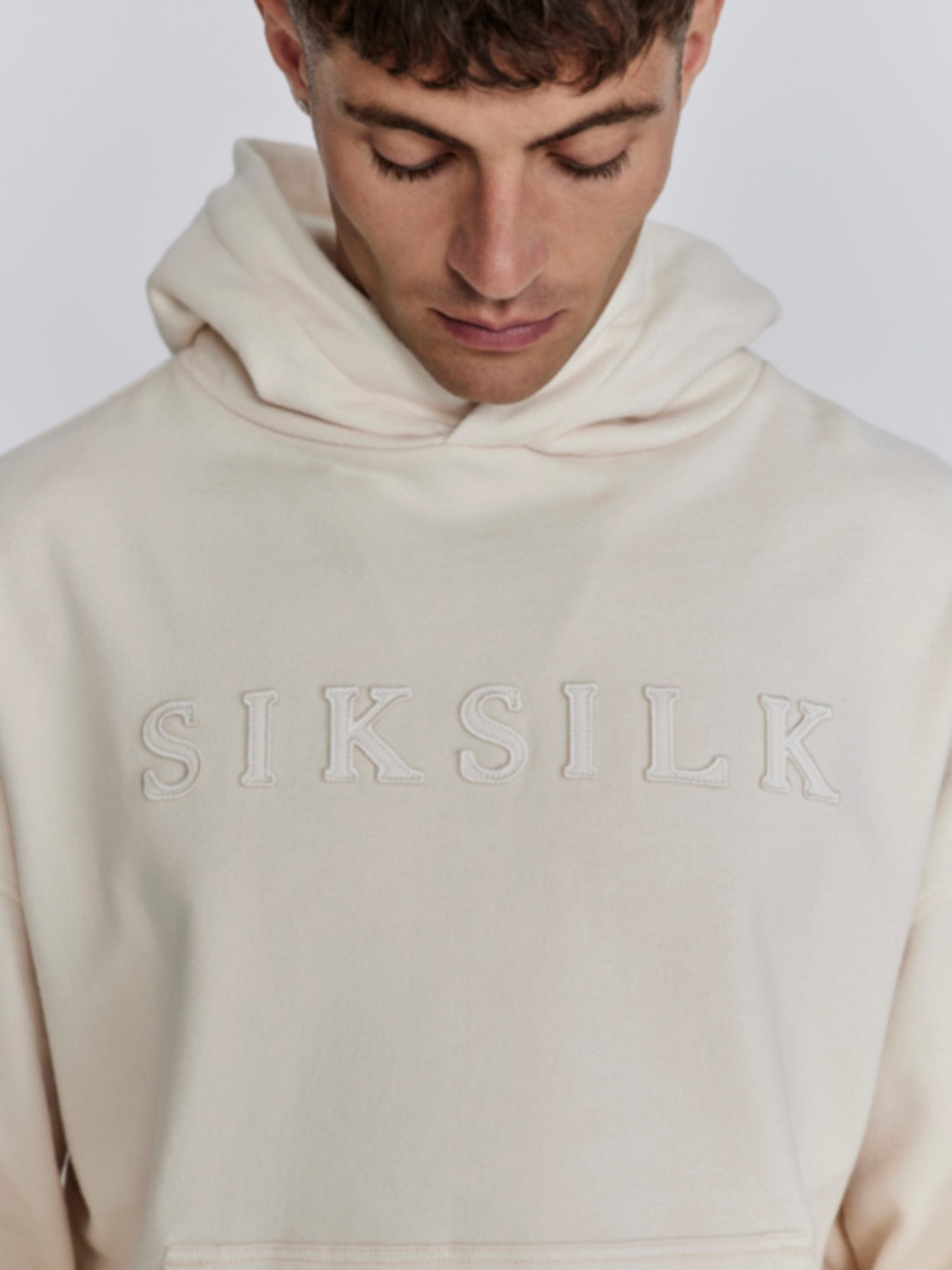 Siksilk Hoodie SikSilk Herren Ecru Applique Kapuzenpullover günstig online kaufen