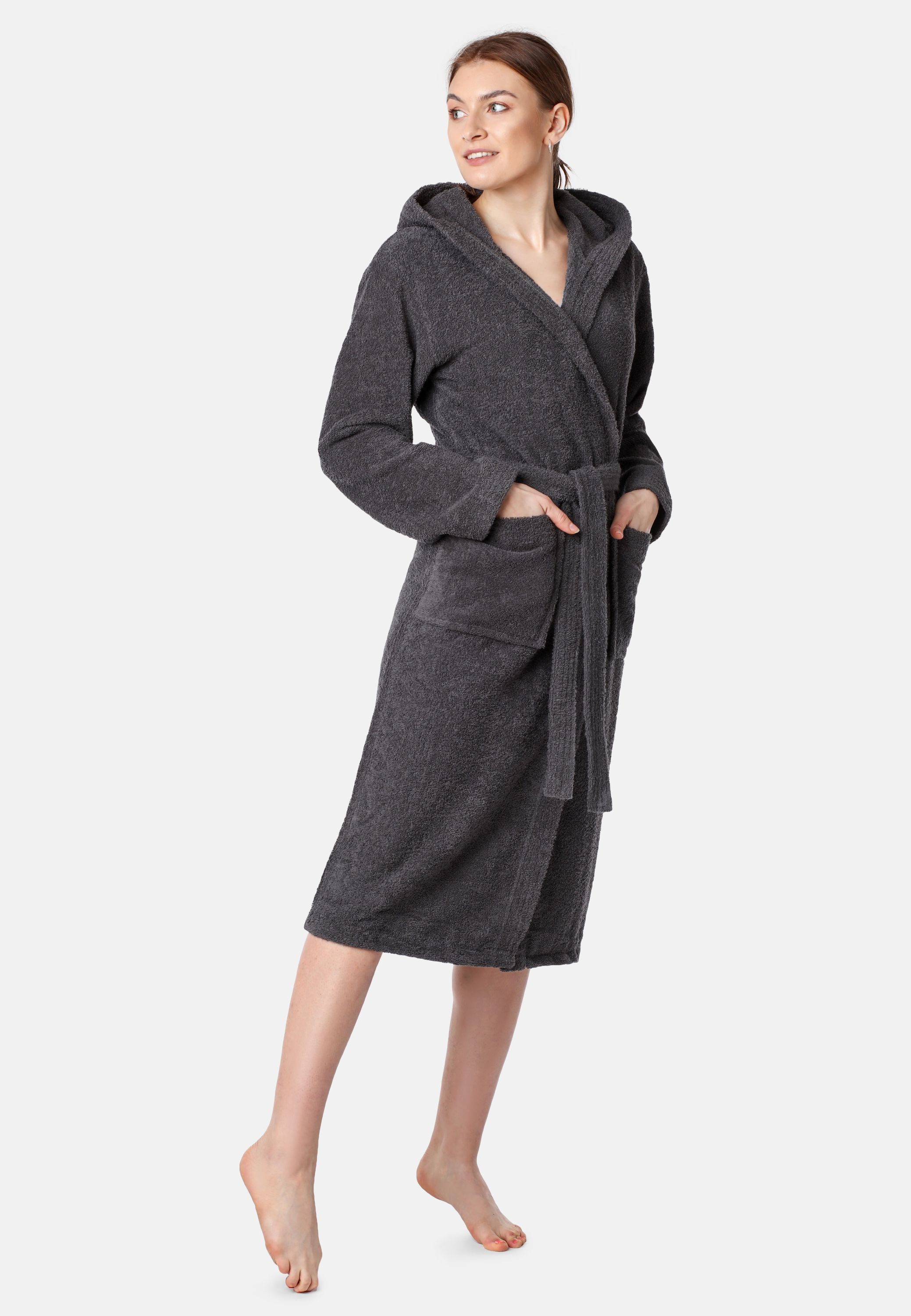 Ladeheid Bademantel Damen Frottee Bademantel aus 100% Bio- Baumwolle LA40-225, Langform, Baumwolle, Kapuze – Bild 2 von 5