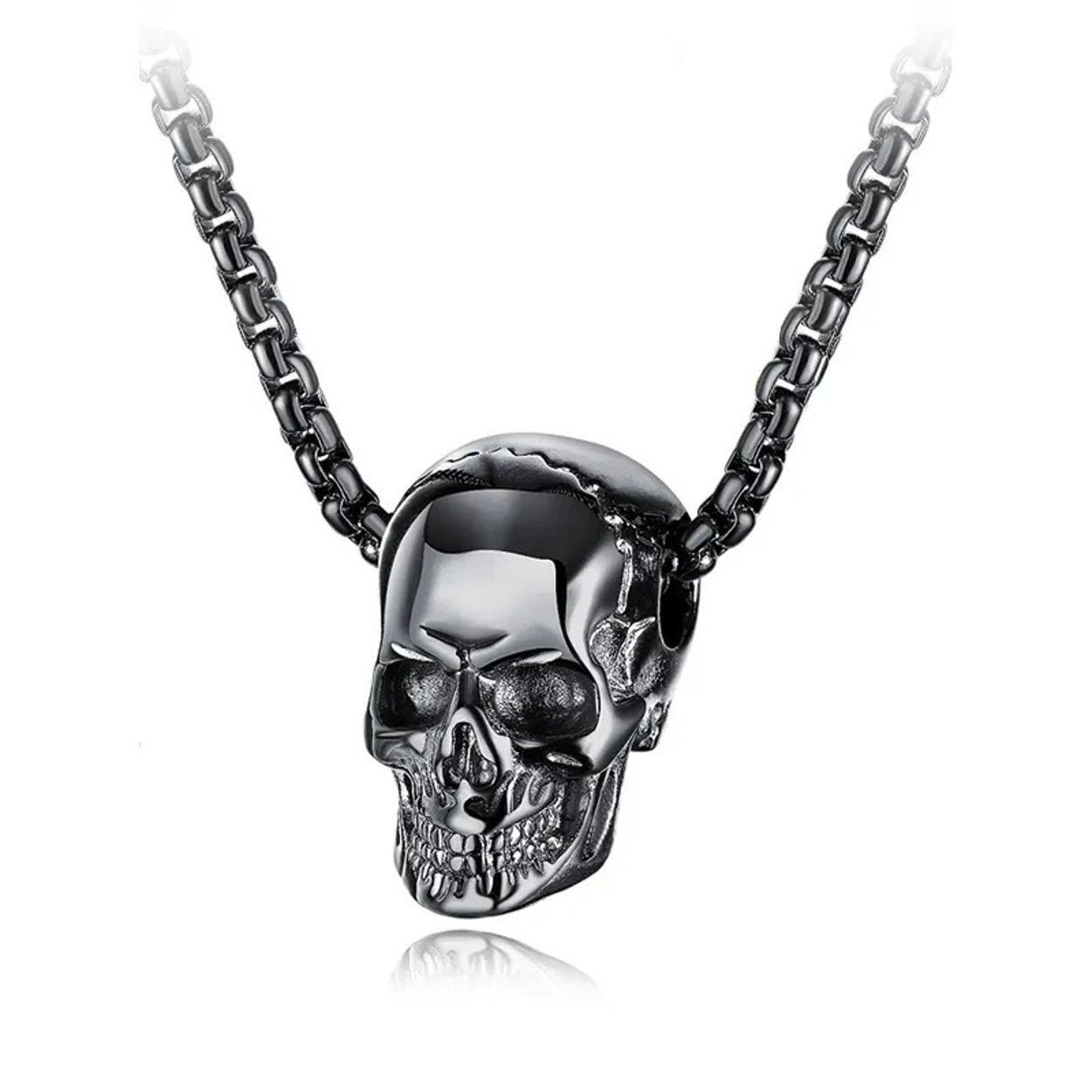 Totenkopfkette Edelstahl Skull, Damenkette Sanixa Edelstahlkette mit Herrenkette Halsschmuck Halskette Anhänger silber schwarz