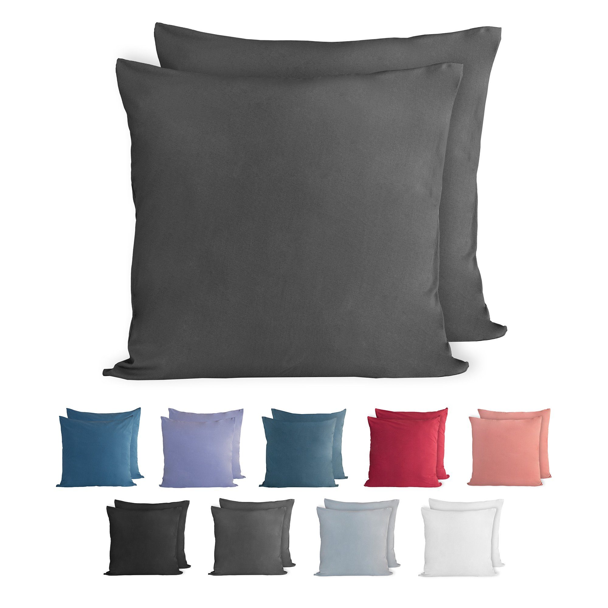 Komfortec Kissenbezug 100% Baumwolle, 150 g/m², (2 Stück), 40 x 40 cm, Kissenhülle, Superweicher Premium Jersey Kopfkissenbezug – Bild 2 von 5