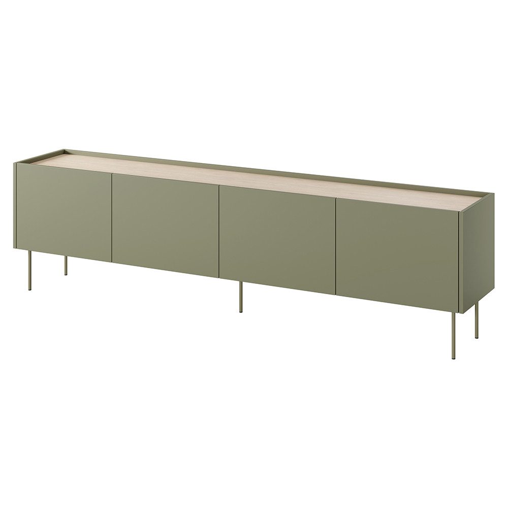 Lomadox Lowboard DELFT-141, in olivgrün und Eiche, 220 cm breit, grifflos