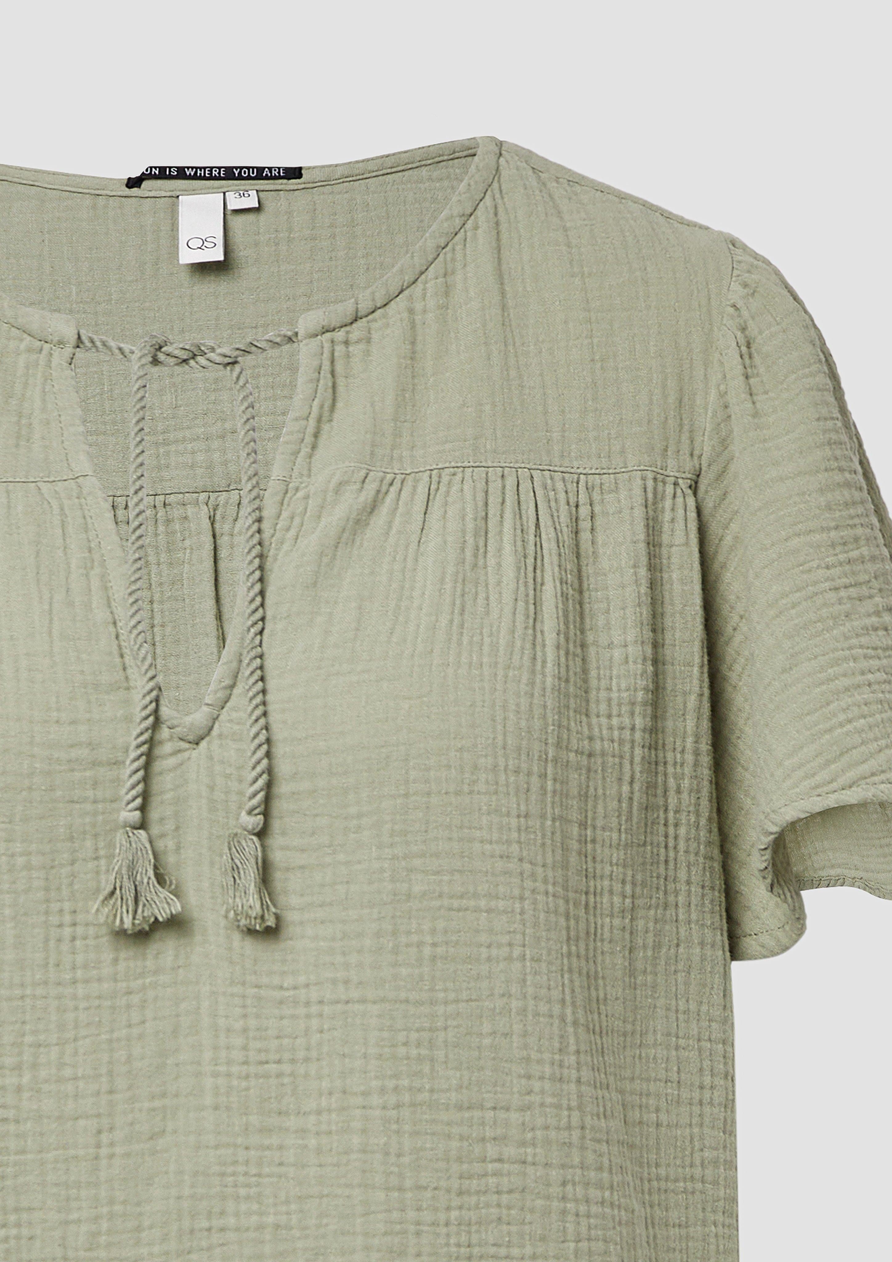 QS Kurzarmbluse Musselin-Bluse mit Bindeband günstig online kaufen