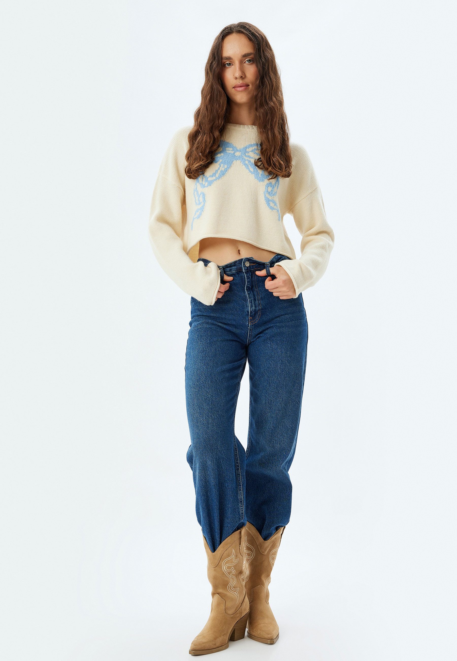 Koton Kurzarmpullover Rundhalsausschnitt Mit Schleife Kurzarmpullover