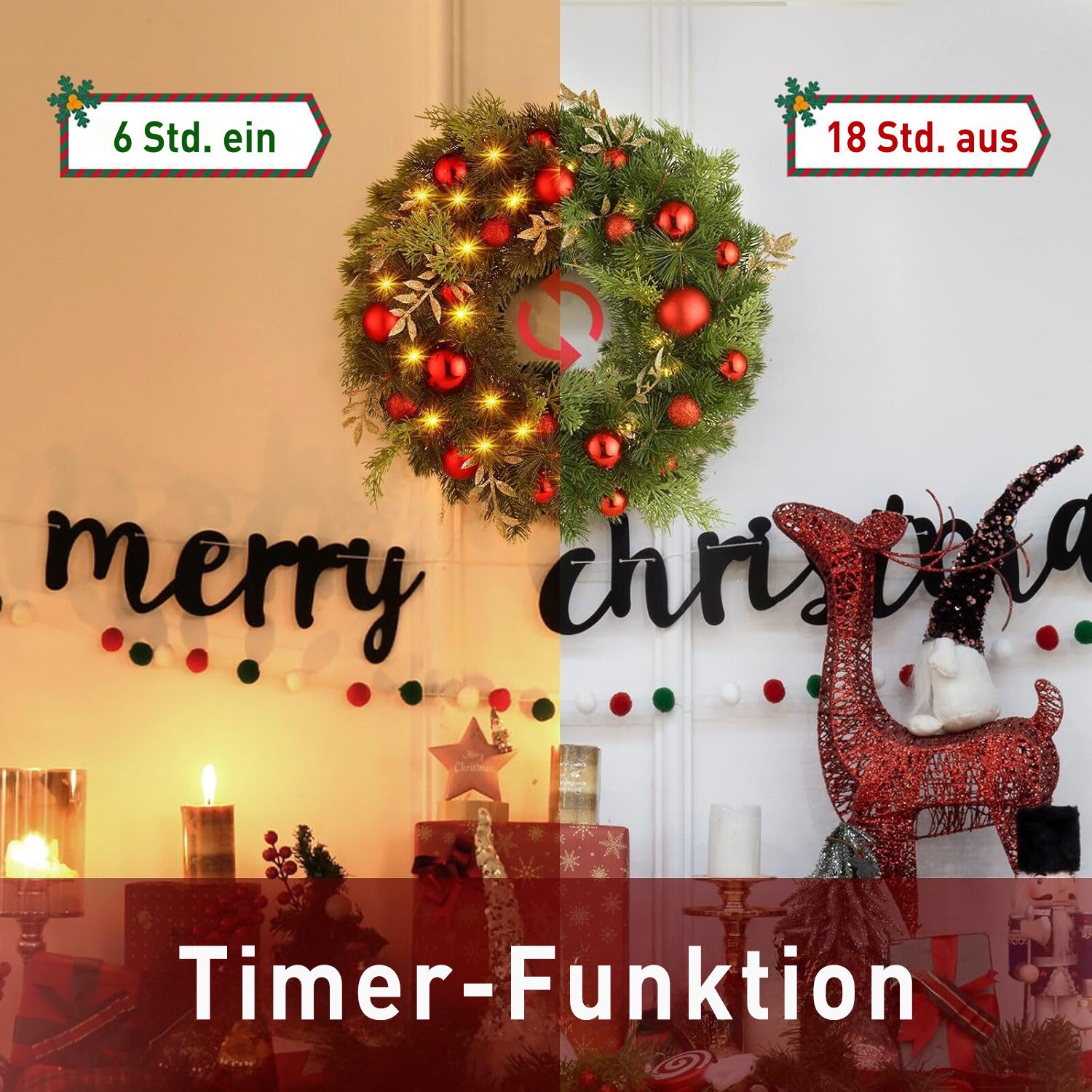 Kunstkranz weihnachtsdeko 40cm, Türkranz Weihnachten mit 40 LEDs, adventskr günstig online kaufen
