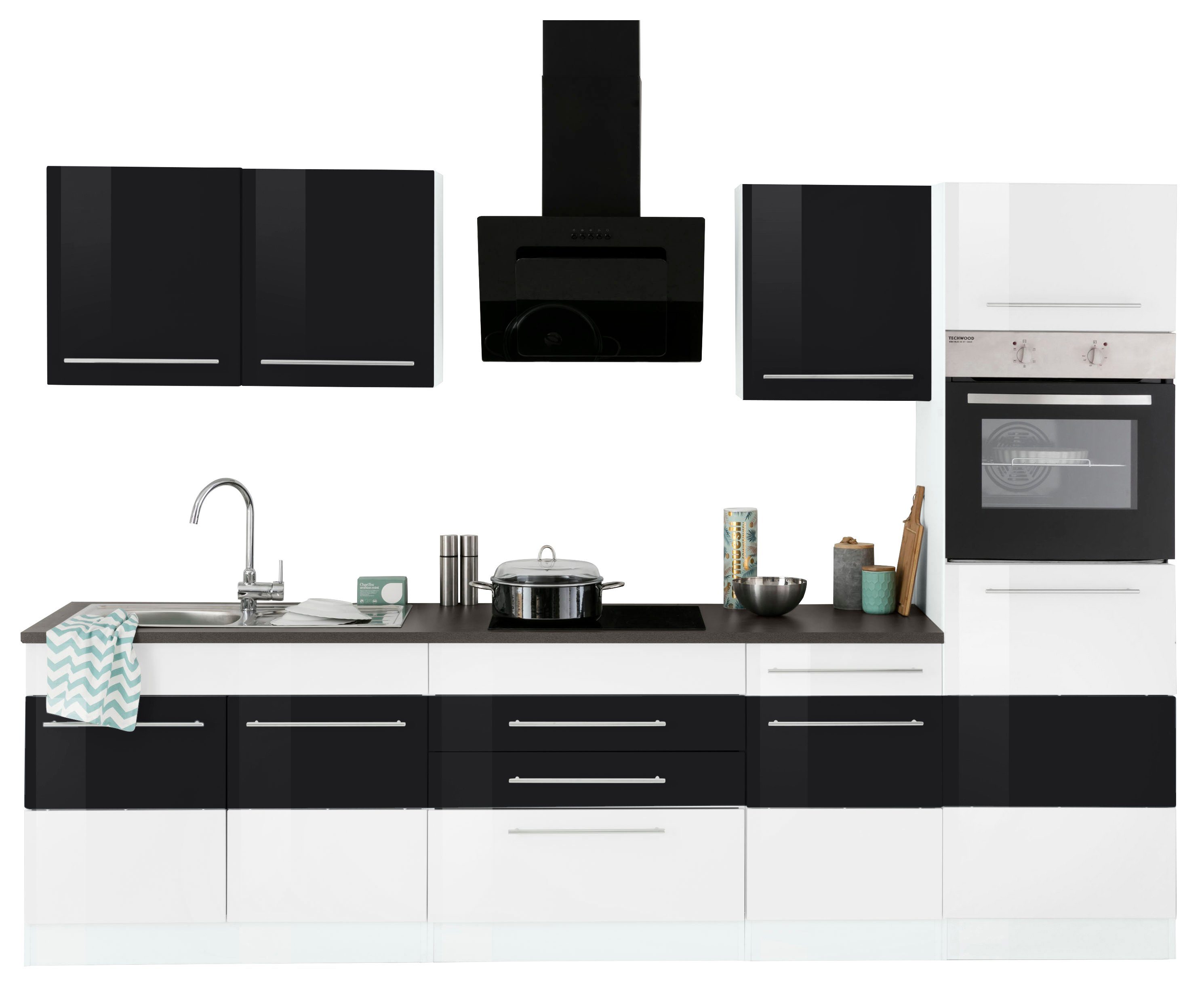 KOCHSTATION Küchenzeile KS-Trient, Breite 290 cm, wahlweise mit E-Geräten, mit Arbeitsplatte