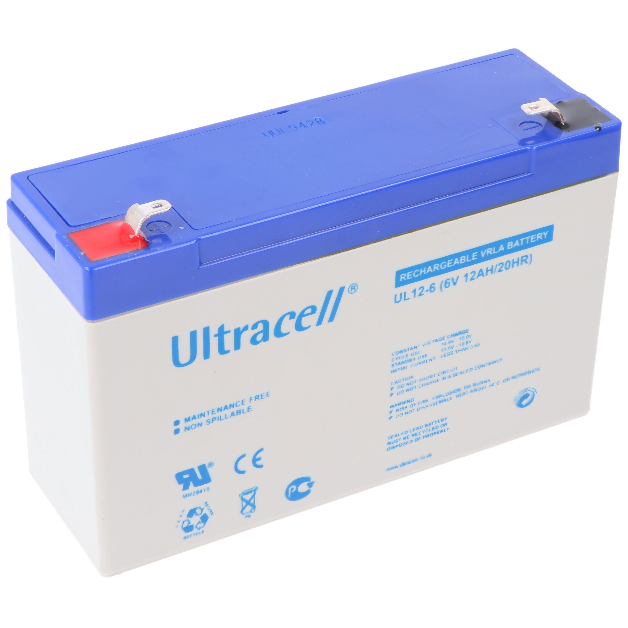Ultracell Ultracell UL12-6 Blei Akku 6 Volt 12Ah mit Faston 4,8mm Kontakten Akku 12000 mAh (6,0 V)