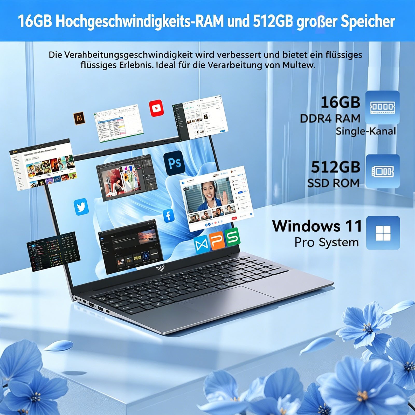 ACEMAGIC 15,6 Zoll FHD Laptop, Intel N95, 16 GB RAM,512 GB SSD, Windows 11 Pro Notebook (39,6 cm/15.6 Zoll, Intel Intel Quad-Core 12th Alder Lake N95 Intel Alder Lake N95, Intel UHD Graphics, 16 GB, 512 GB SSD, mit Deutscher Tastatur, WIFI5, Gaming Laptops für Homeoffice & Studium)