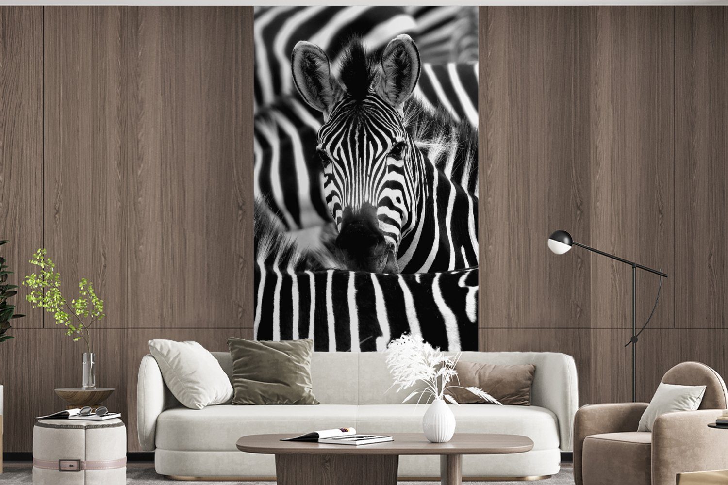 schwarz-weiß Fototapete Küche, für Zebra Fototapete Schlafzimmer Wohnzimmer (2 Matt, St), bedruckt, Vliestapete Fotodruck, MuchoWow