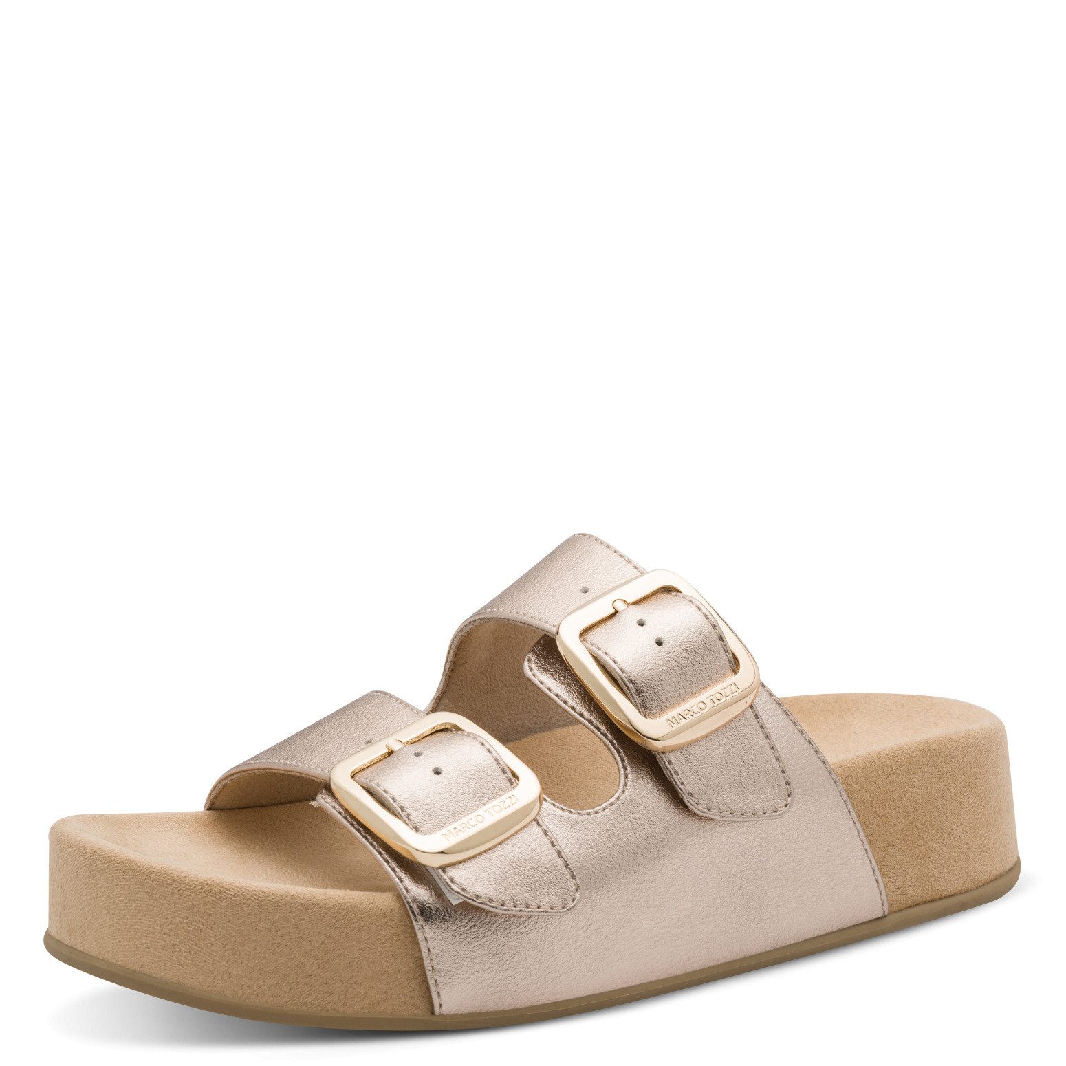 marco tozzi CAPRIA Pantolette Sommerschuh, Schlüpfschuh mit Logoprägung in den Schnallen
