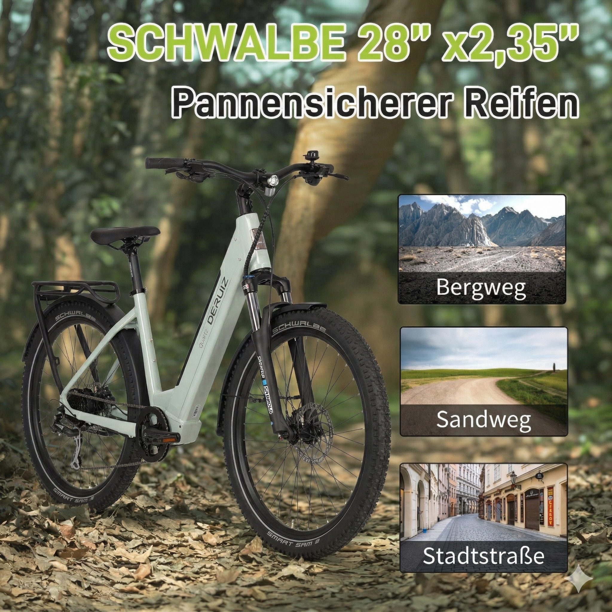 DERUIZ E-Bike Trekkingrad 28 Zoll, Quartz/Quartz SUV, 160km, Bluetooth & APP, Tiefeinsteiger, 8 Gang SHIMANO Acera RD-M360 SGS Schaltwerk, Kettenschaltung, Heck – Bild 3 von 5